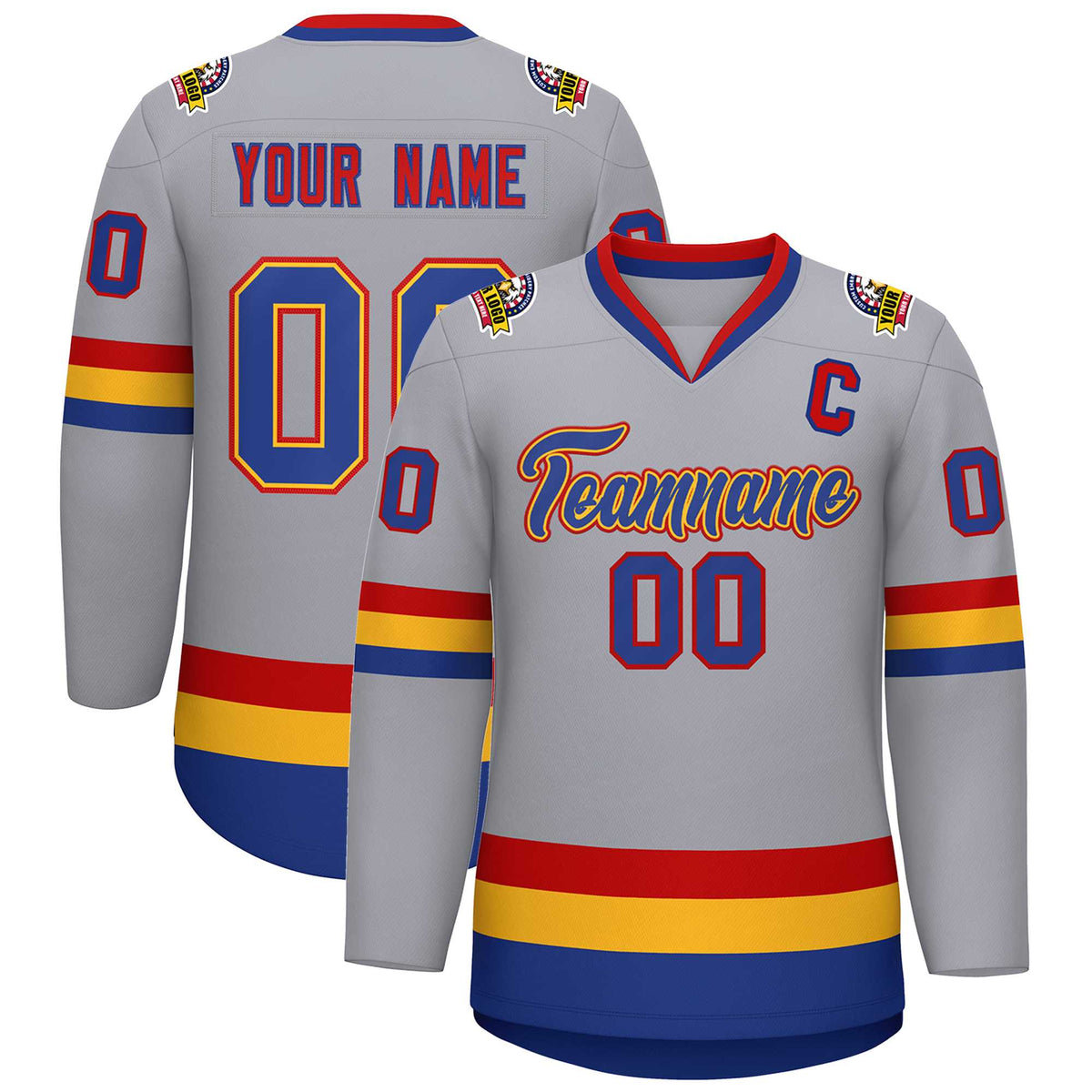 Custom Gray Royal Gold-Red Classic Style Hockey Jersey | KXKSHOP