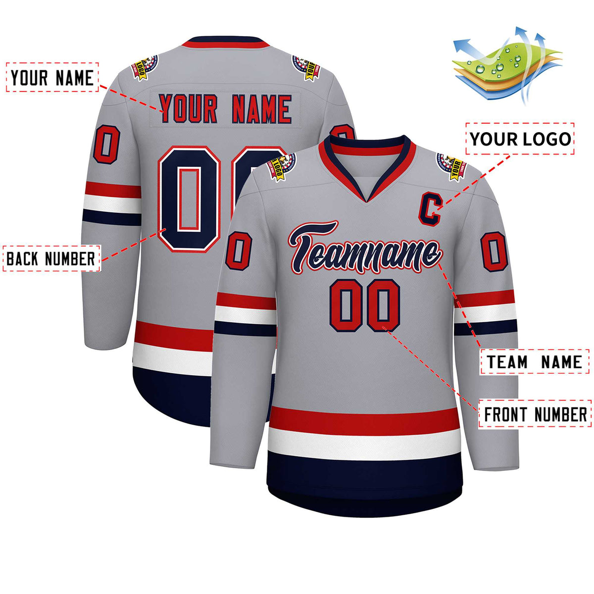 Custom Gray Navy White-Red Classic Style Hockey Jersey | KXKSHOP