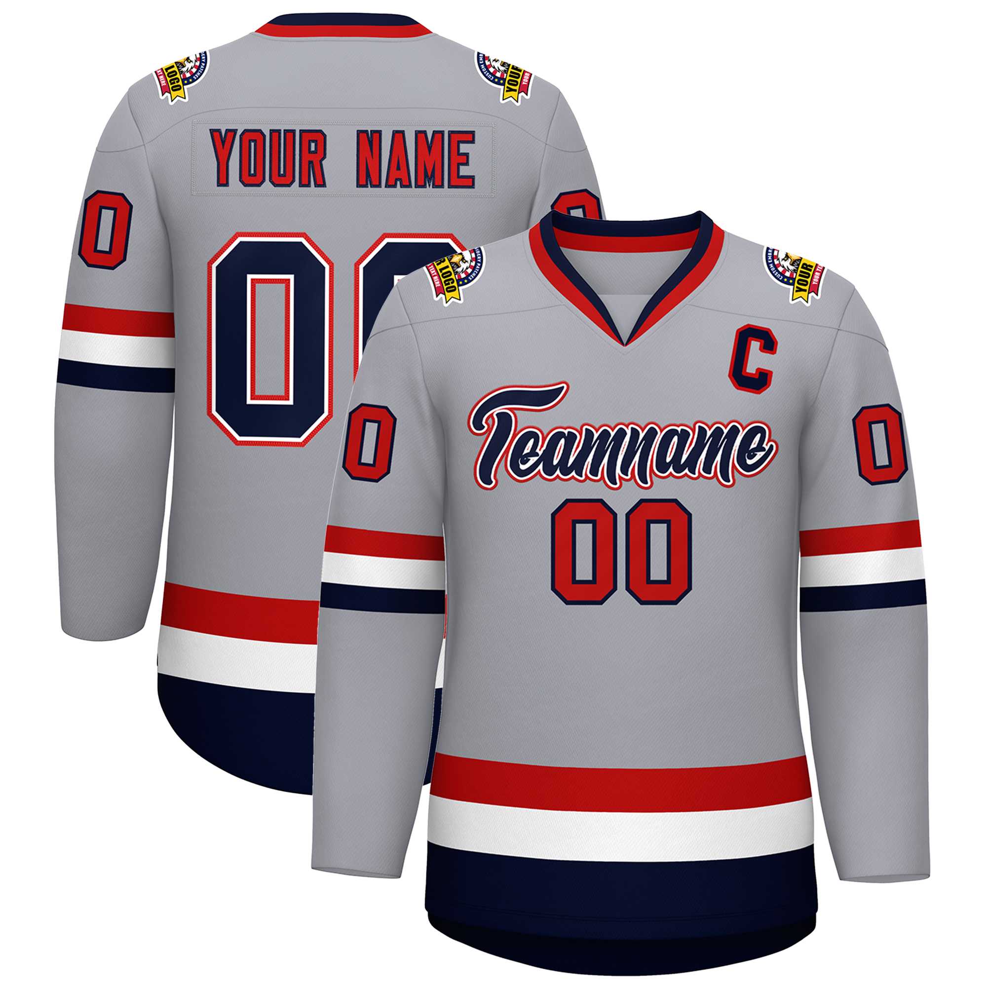 Custom Gray Navy White-Red Classic Style Hockey Jersey | KXKSHOP