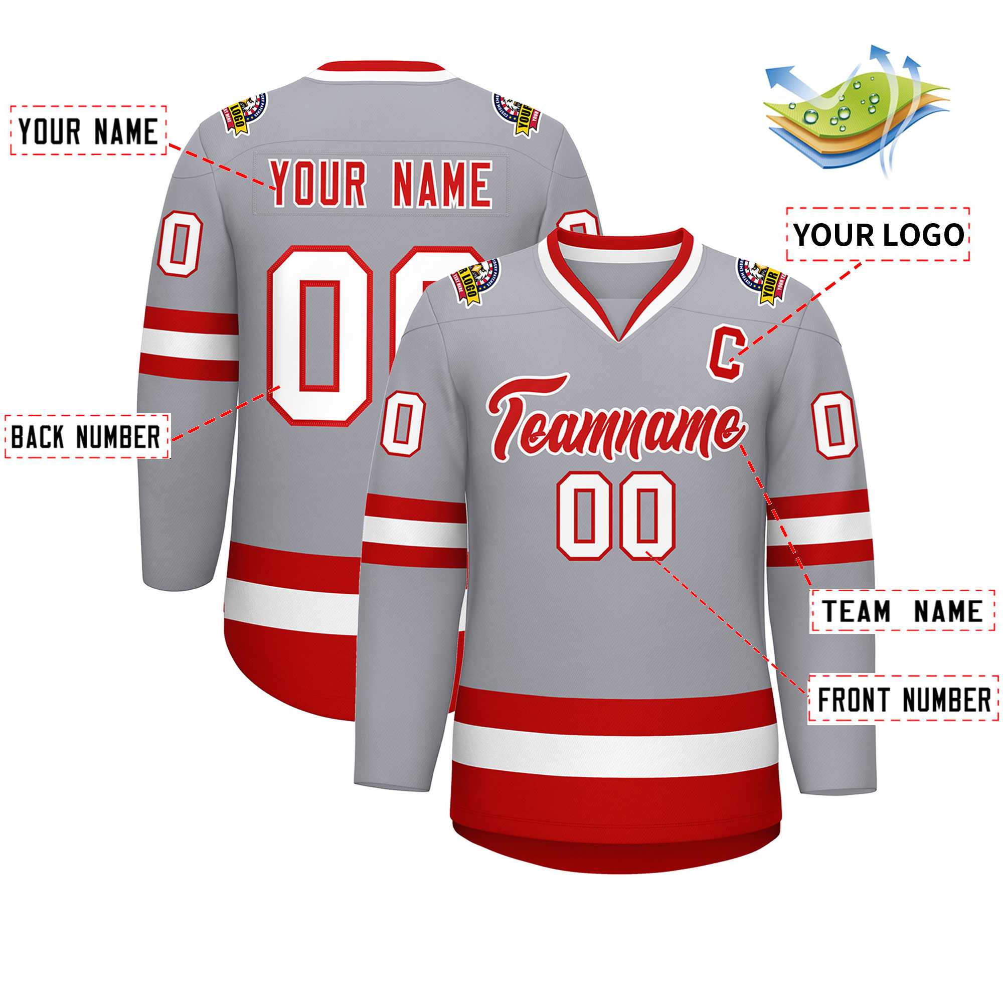 Custom Gray Red-White Classic Style Hockey Jersey | KXKSHOP