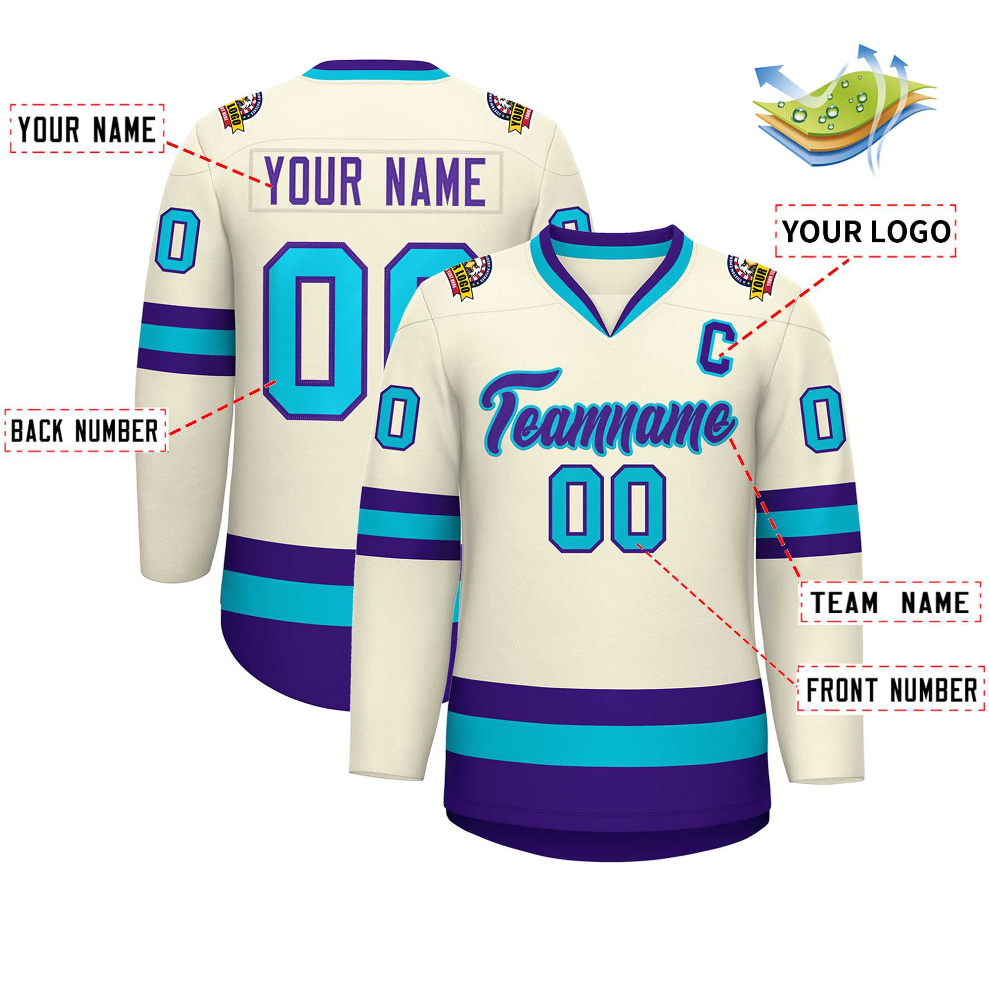 Custom Khaki Purple-Light Blue Classic Style Hockey Jersey | KXKSHOP