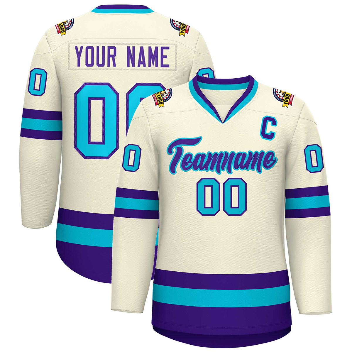 Custom Khaki Purple-Light Blue Classic Style Hockey Jersey | KXKSHOP