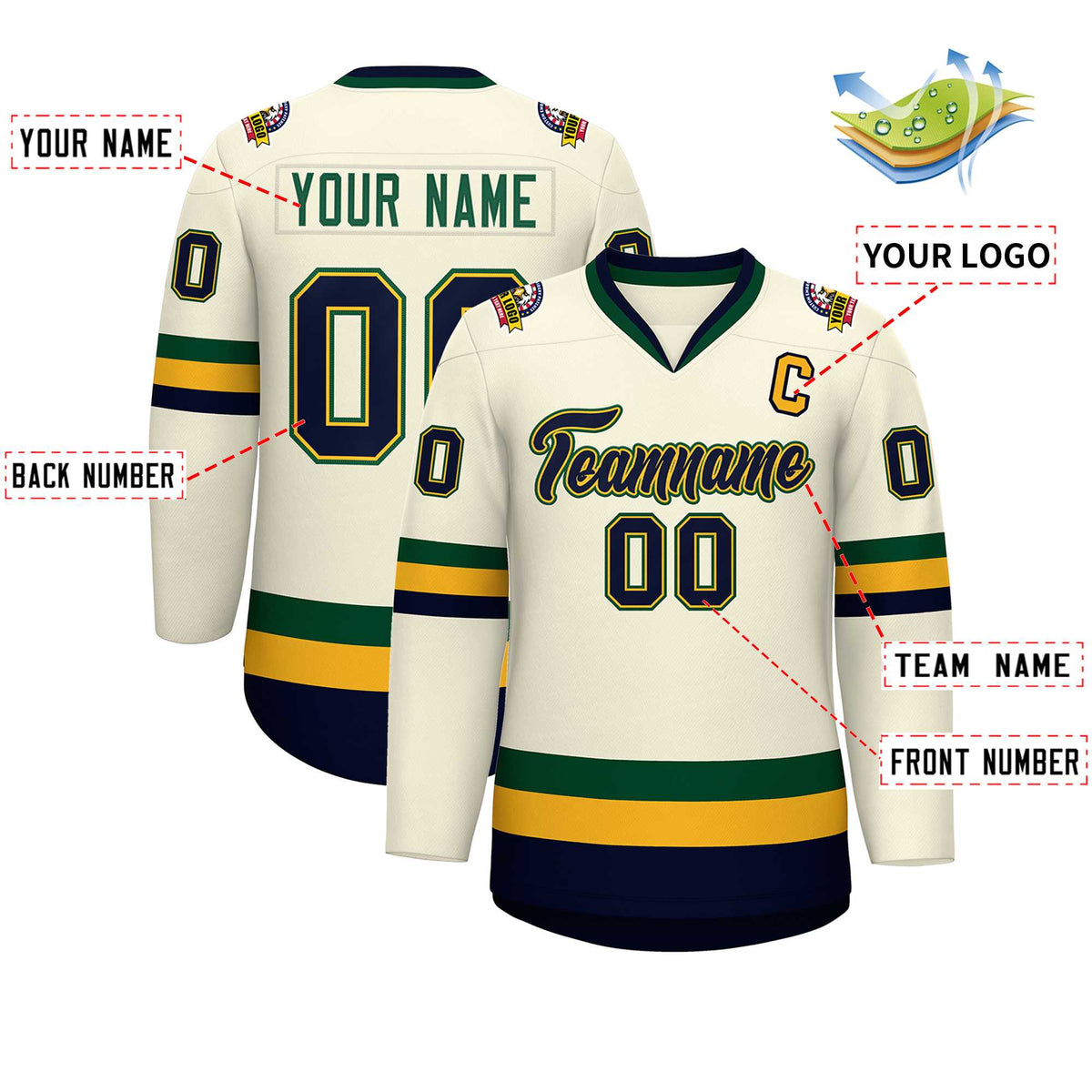 Custom Khaki Navy Gold-Green Classic Style Hockey Jersey | KXKSHOP
