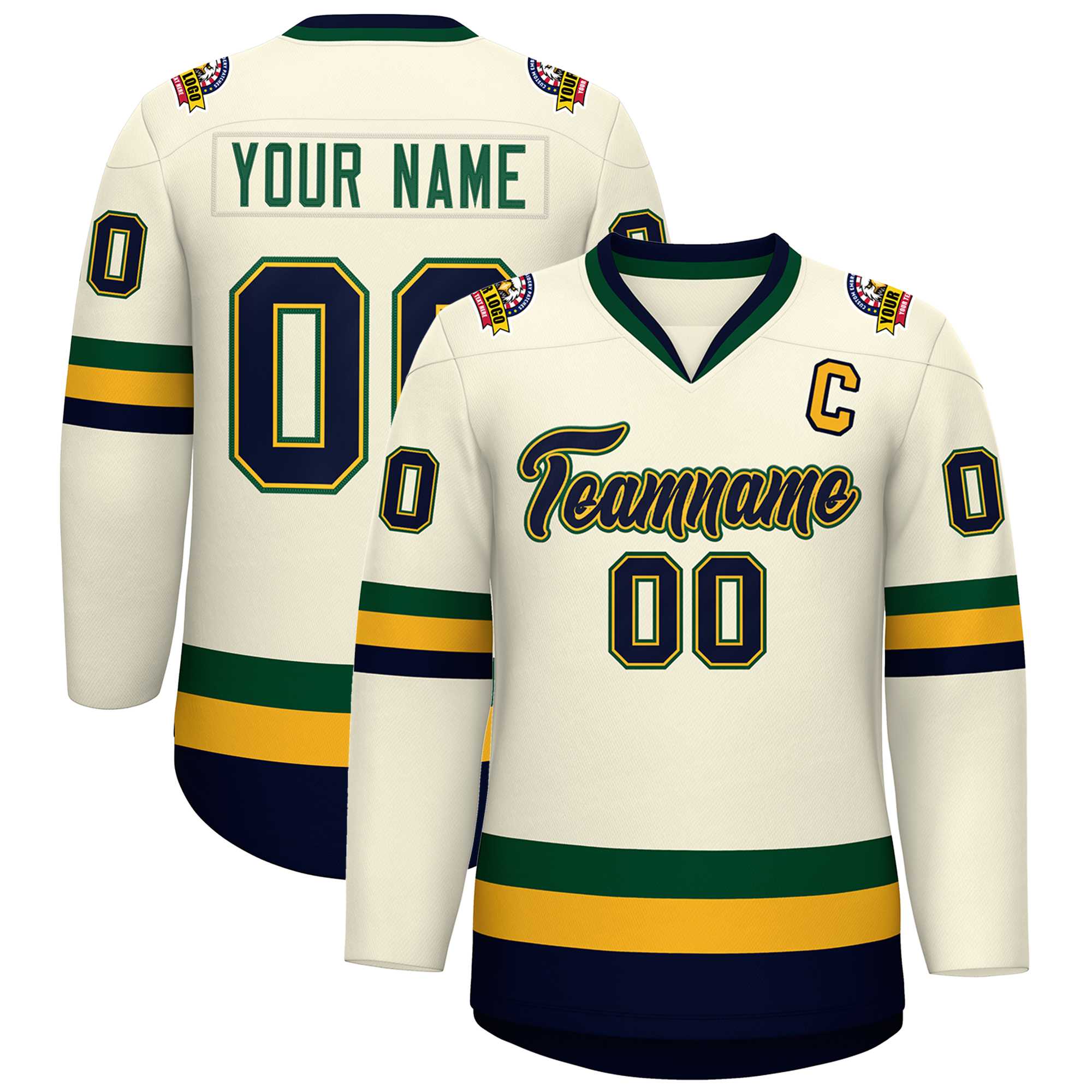 Custom Khaki Navy Gold-Green Classic Style Hockey Jersey | KXKSHOP