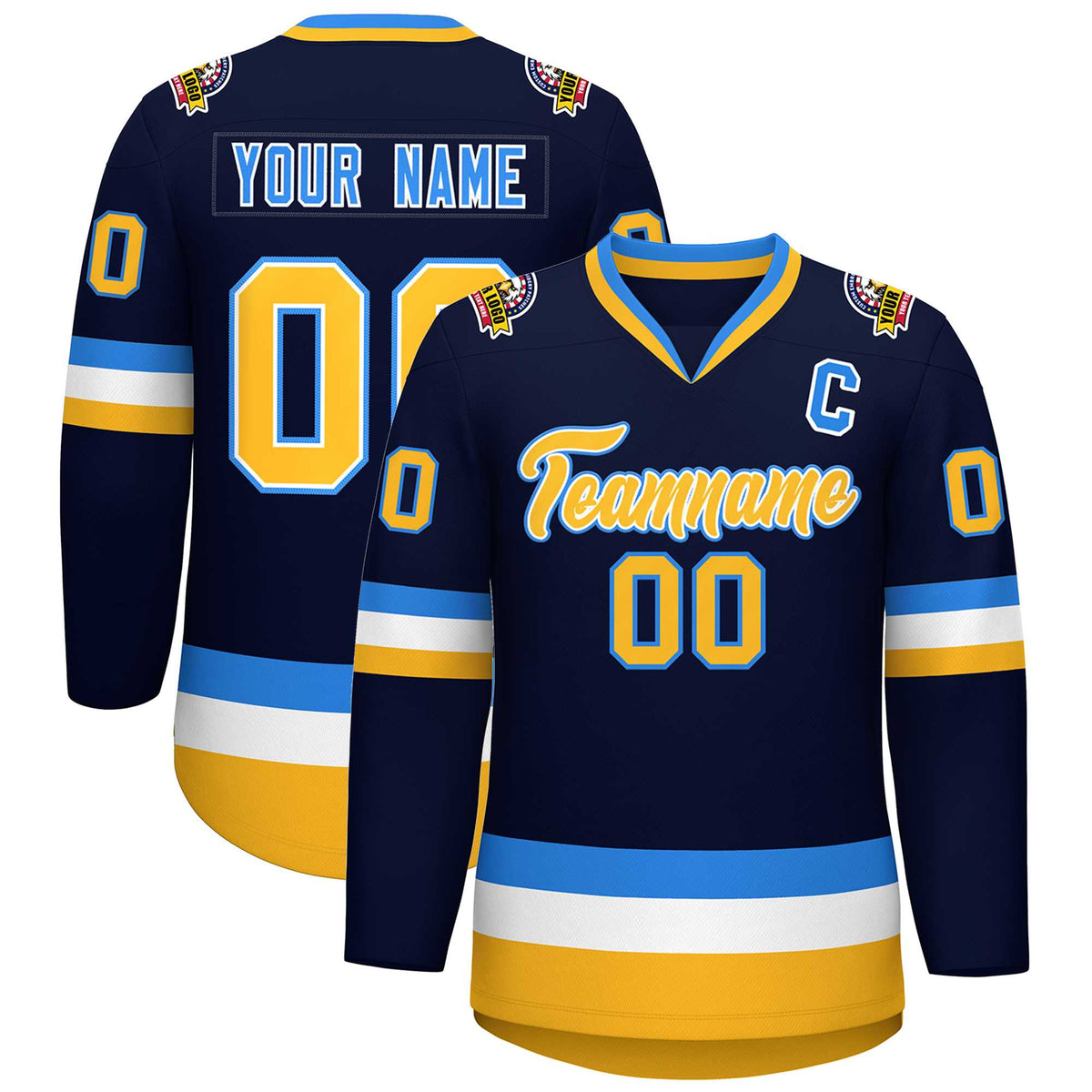 Custom Navy Gold White-Powder Blue Classic Style Hockey Jersey | KXKSHOP