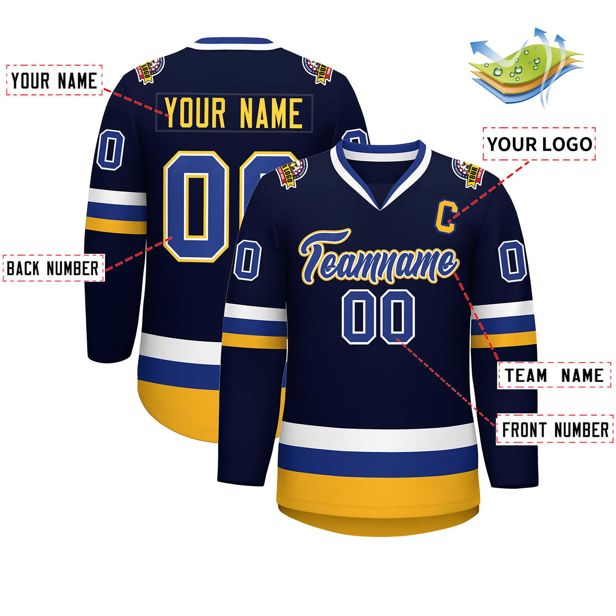 Custom Navy Royal White-Gold Classic Style Hockey Jersey | KXKSHOP