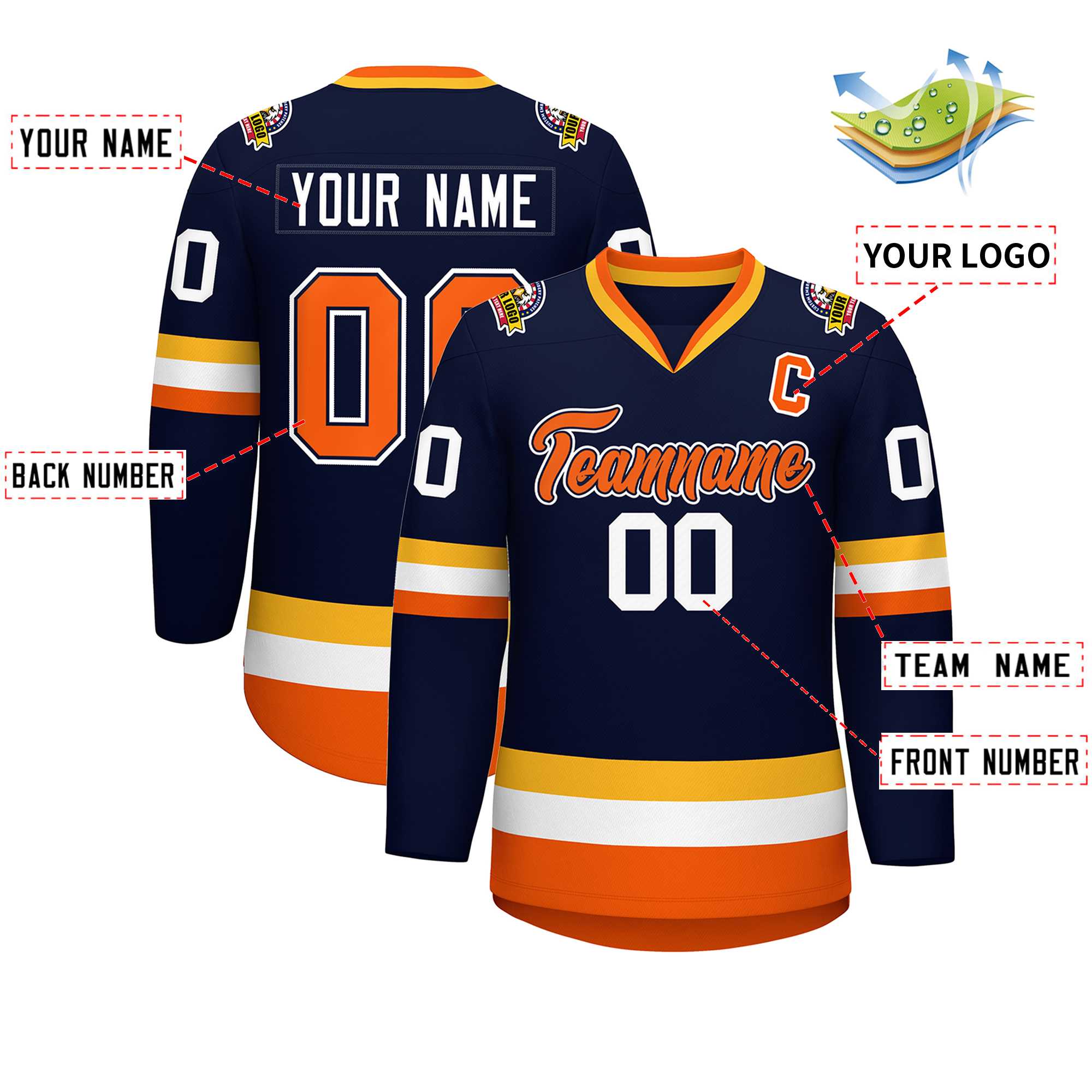 Custom Navy Orange Navy-White Classic Style Hockey Jersey | KXKSHOP