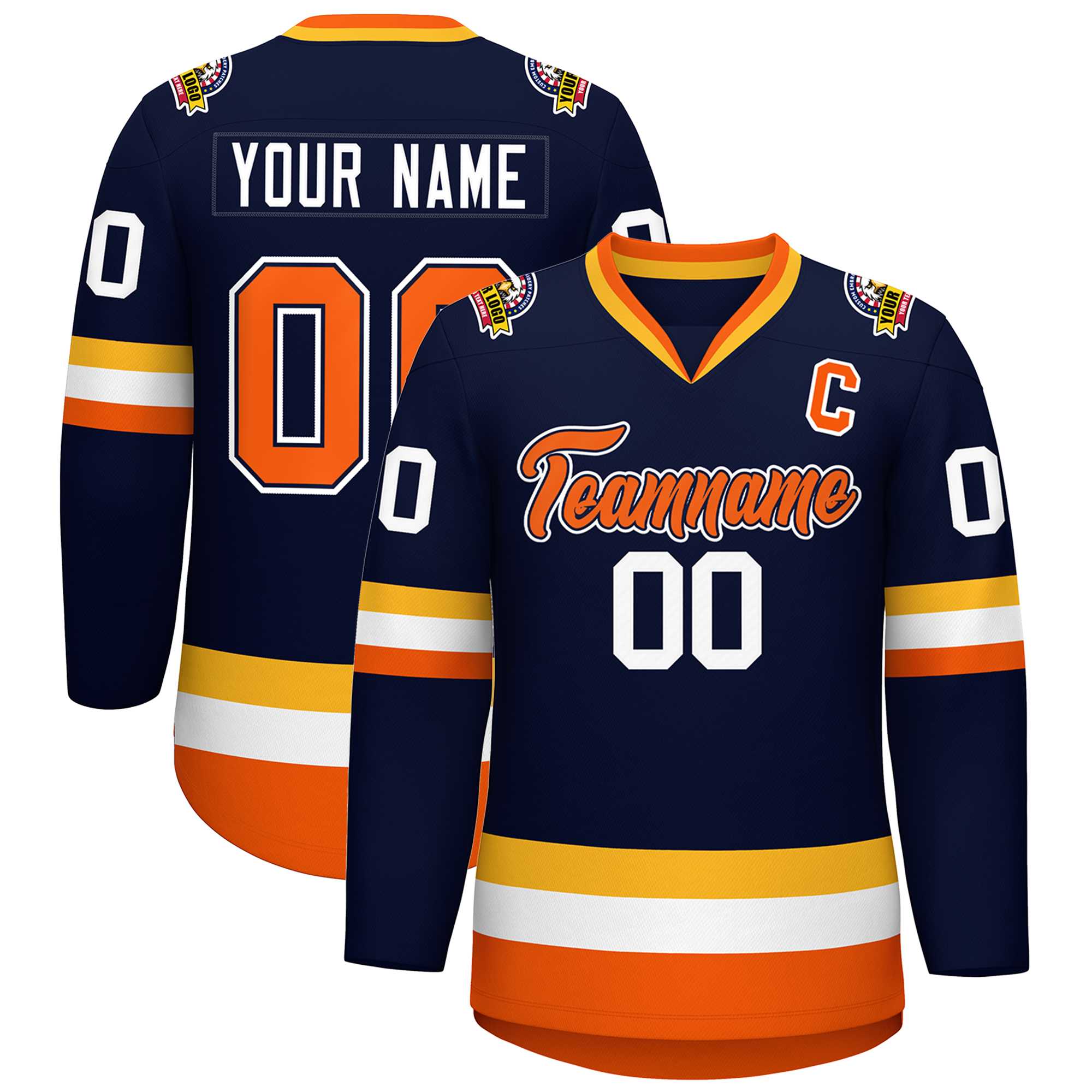 Custom Navy Orange Navy-White Classic Style Hockey Jersey | KXKSHOP