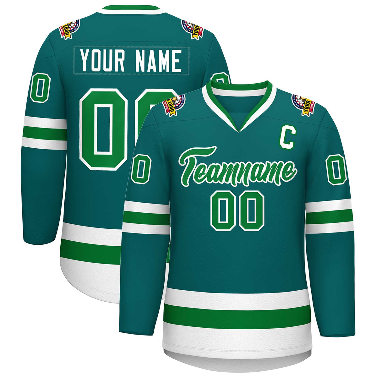 Custom Teal Kelly Green-White Classic Style Hockey Jersey | KXKSHOP