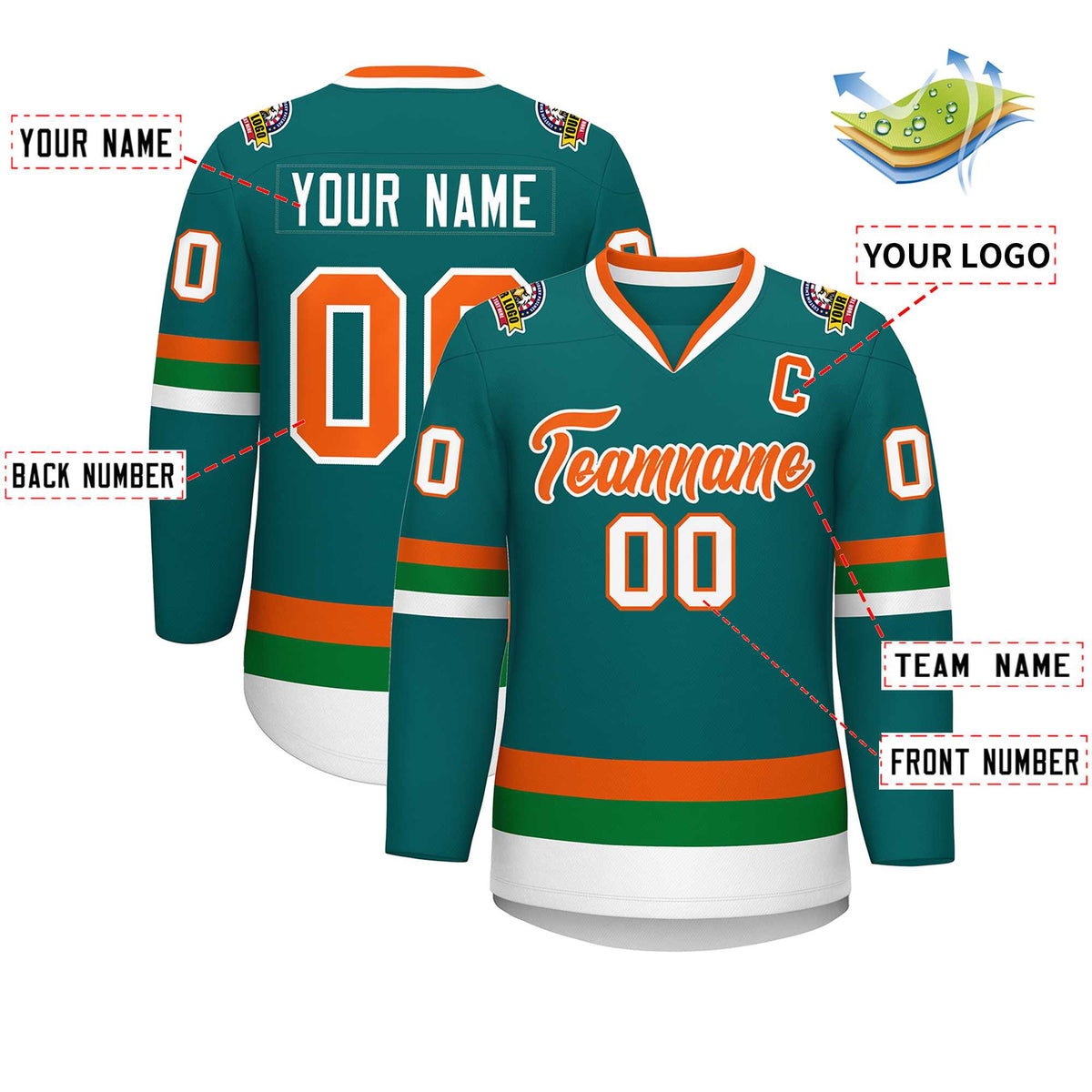 Custom Teal Orange-White Classic Style Hockey Jersey | KXKSHOP