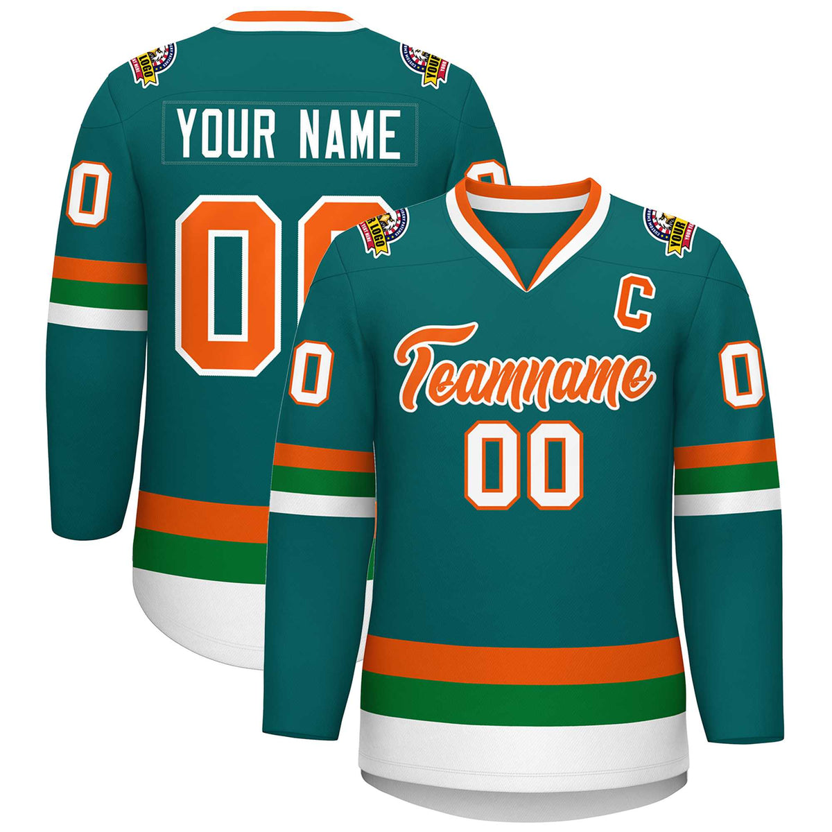Custom Teal Orange-White Classic Style Hockey Jersey | KXKSHOP