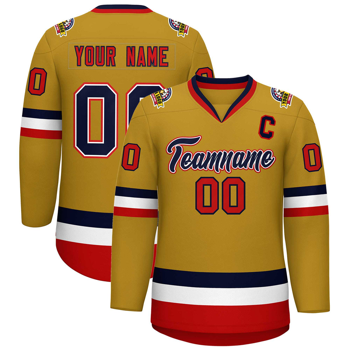 Custom Old Gold Navy White-Red Classic Style Hockey Jersey | KXKSHOP
