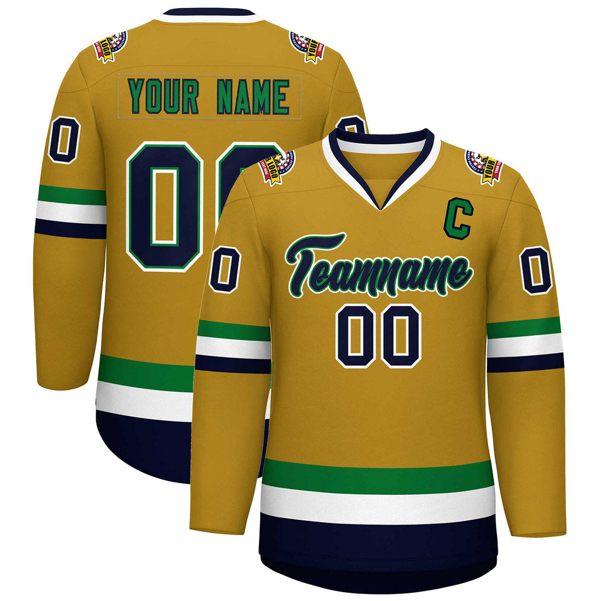 Custom Old Gold Navy Kelly Green-White Classic Style Hockey Jersey | KXKSHOP