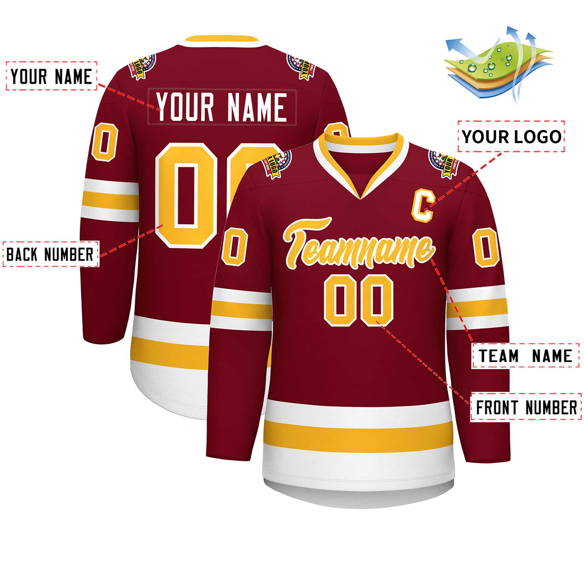 Custom Crimson Gold-White Classic Style Hockey Jersey | KXKSHOP