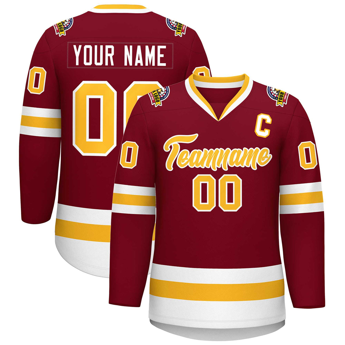 Custom Crimson Gold-White Classic Style Hockey Jersey | KXKSHOP
