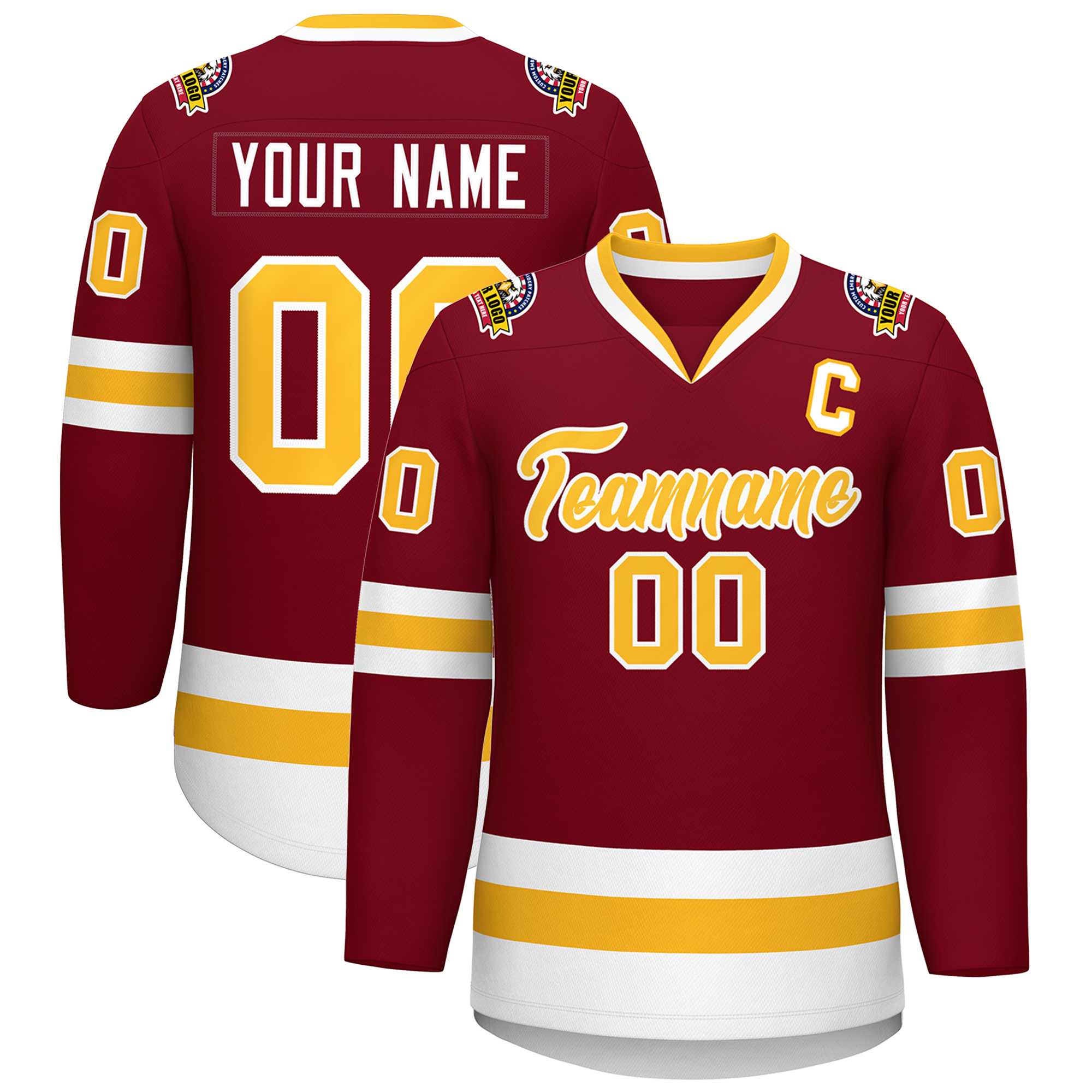 Custom Crimson Gold-White Classic Style Hockey Jersey | KXKSHOP