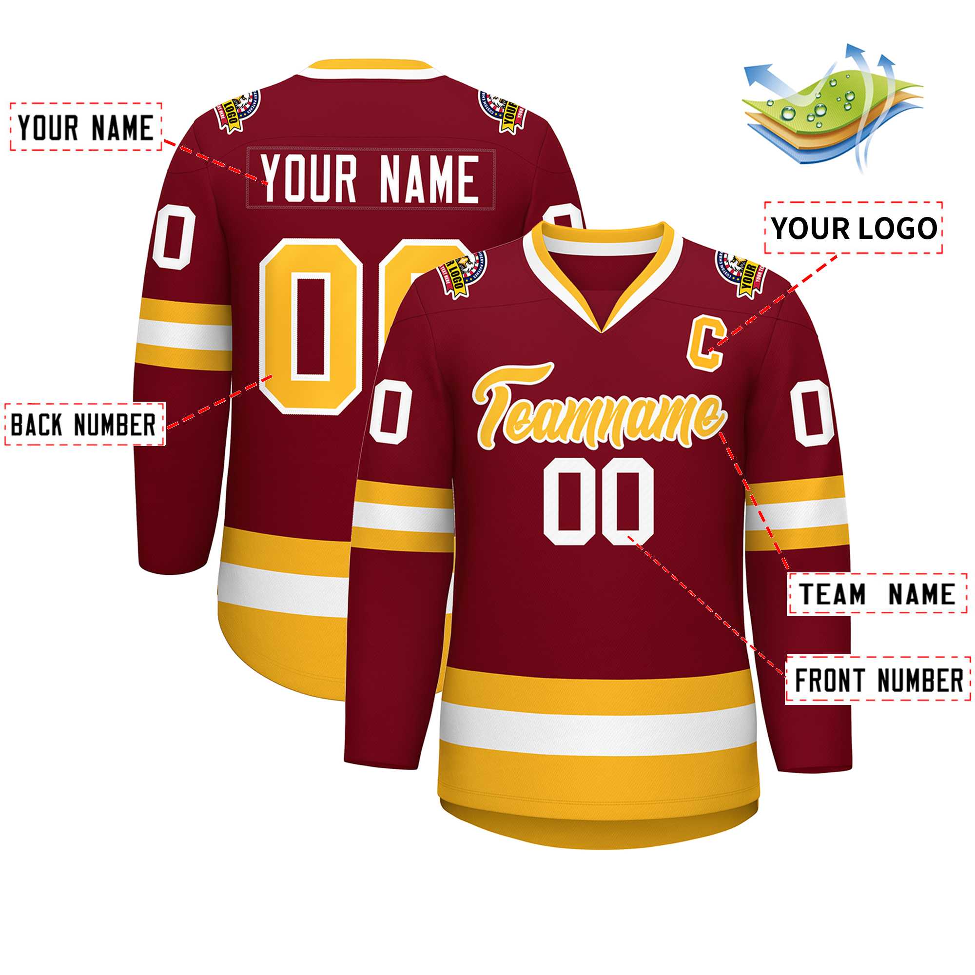 Custom Crimson Gold-White Classic Style Hockey Jersey | KXKSHOP
