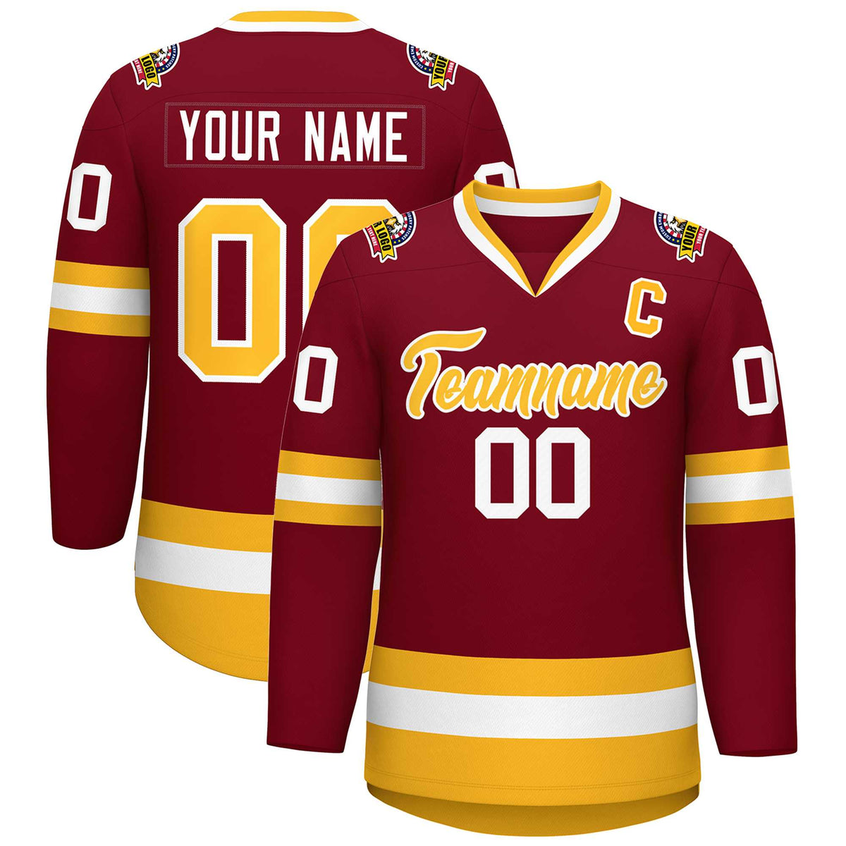 Custom Crimson Gold-White Classic Style Hockey Jersey | KXKSHOP