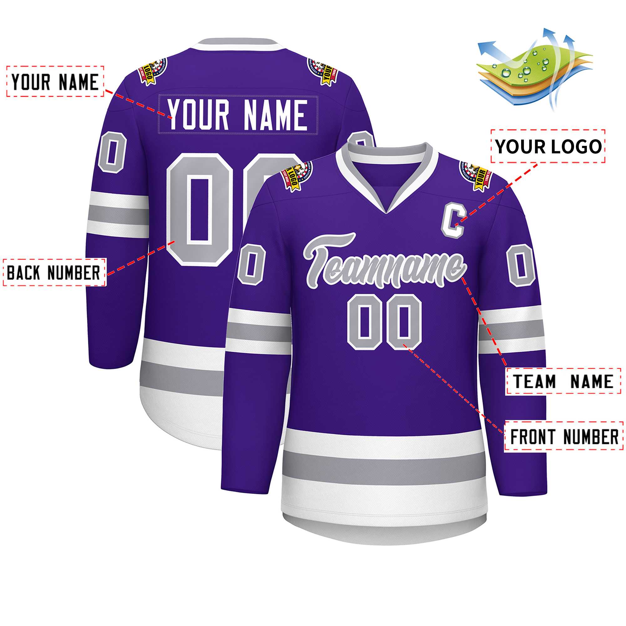 Custom Purple Gray-White Classic Style Hockey Jersey | KXKSHOP