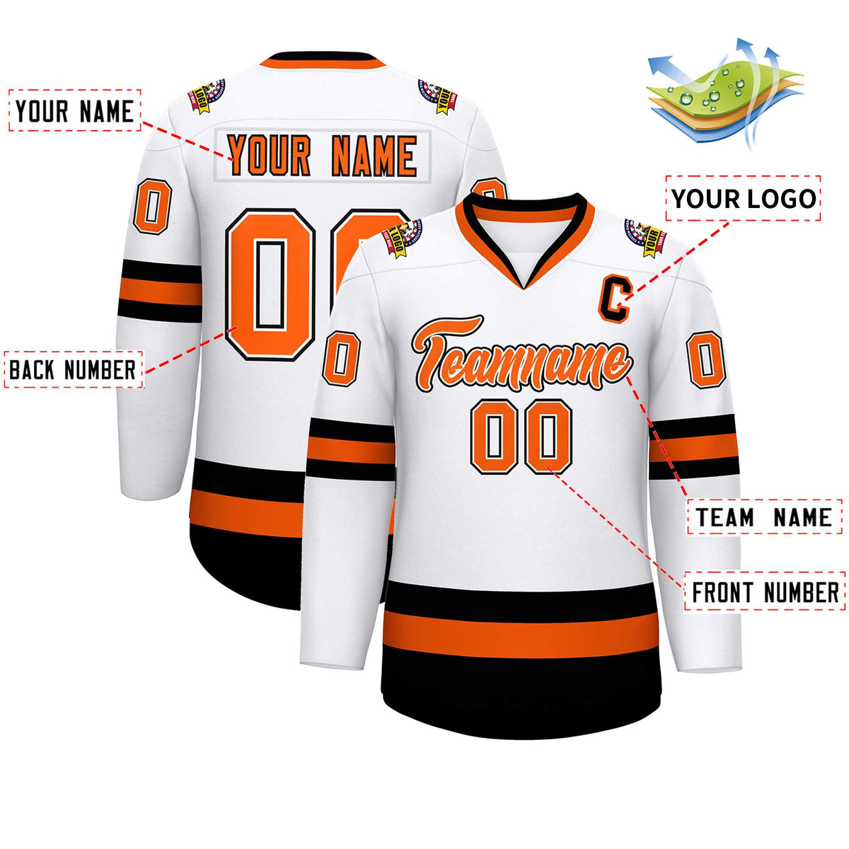 Custom White Orange White-Black Classic Style Hockey Jersey | KXKSHOP