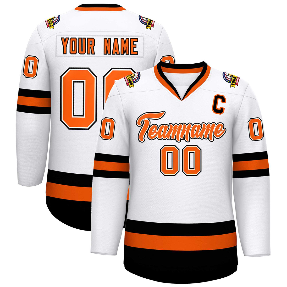 Custom White Orange White-Black Classic Style Hockey Jersey | KXKSHOP