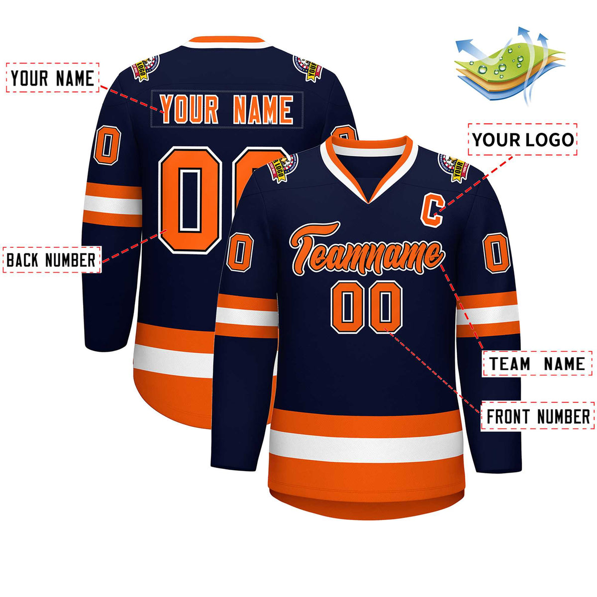Custom Navy Orange Black-White Classic Style Hockey Jersey | KXKSHOP