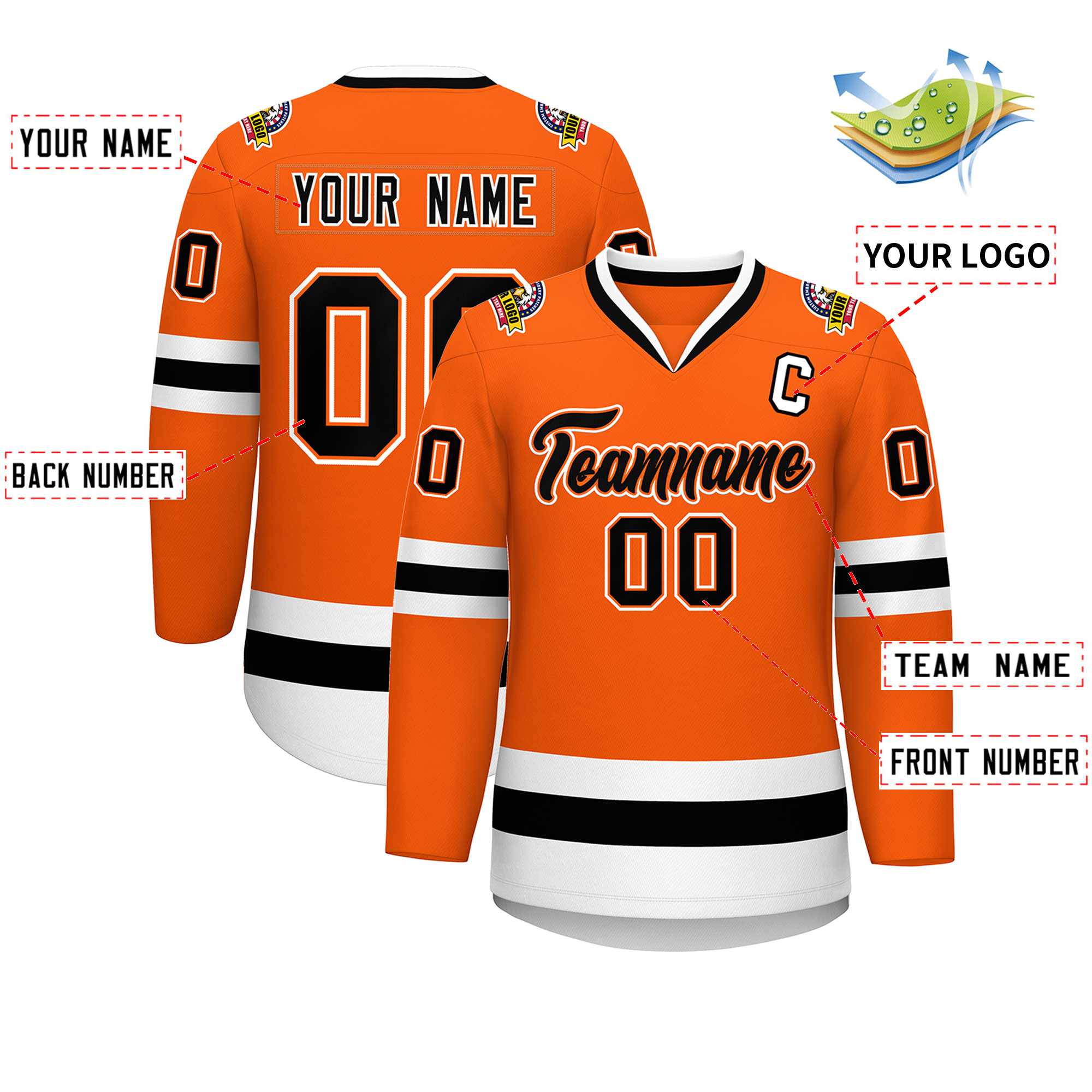 Custom Orange Black Orange-White Classic Style Hockey Jersey | KXKSHOP