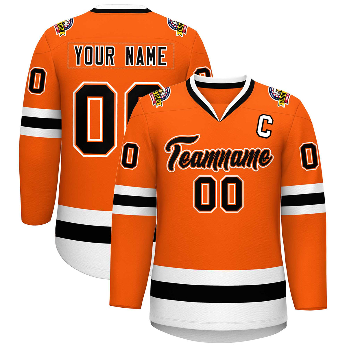 Custom Orange Black Orange-White Classic Style Hockey Jersey | KXKSHOP