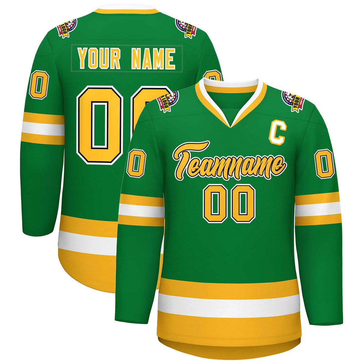 Custom Kelly Green Gold Black-White Classic Style Hockey Jersey | KXKSHOP