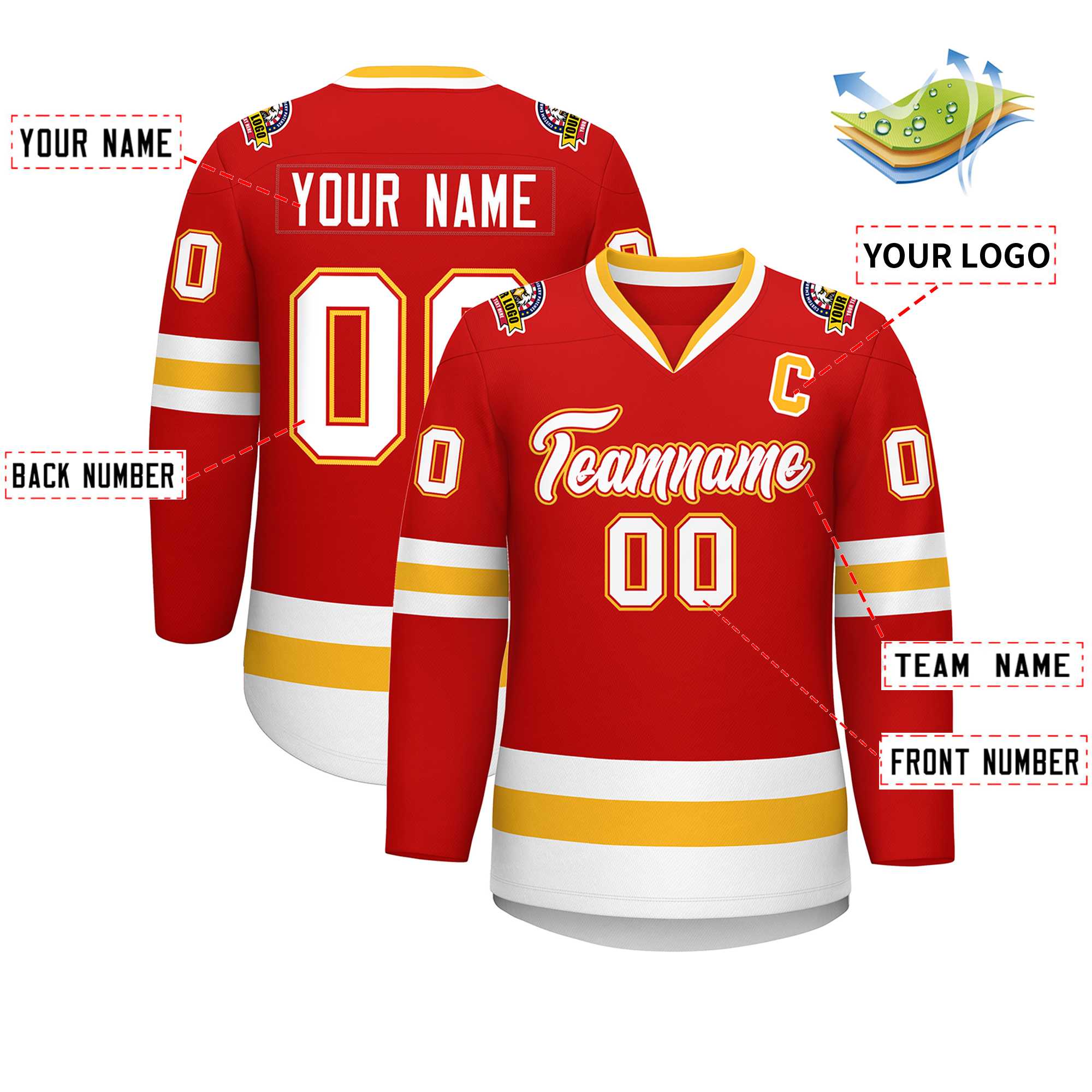 Custom Red White Red-Gold Classic Style Hockey Jersey | KXKSHOP