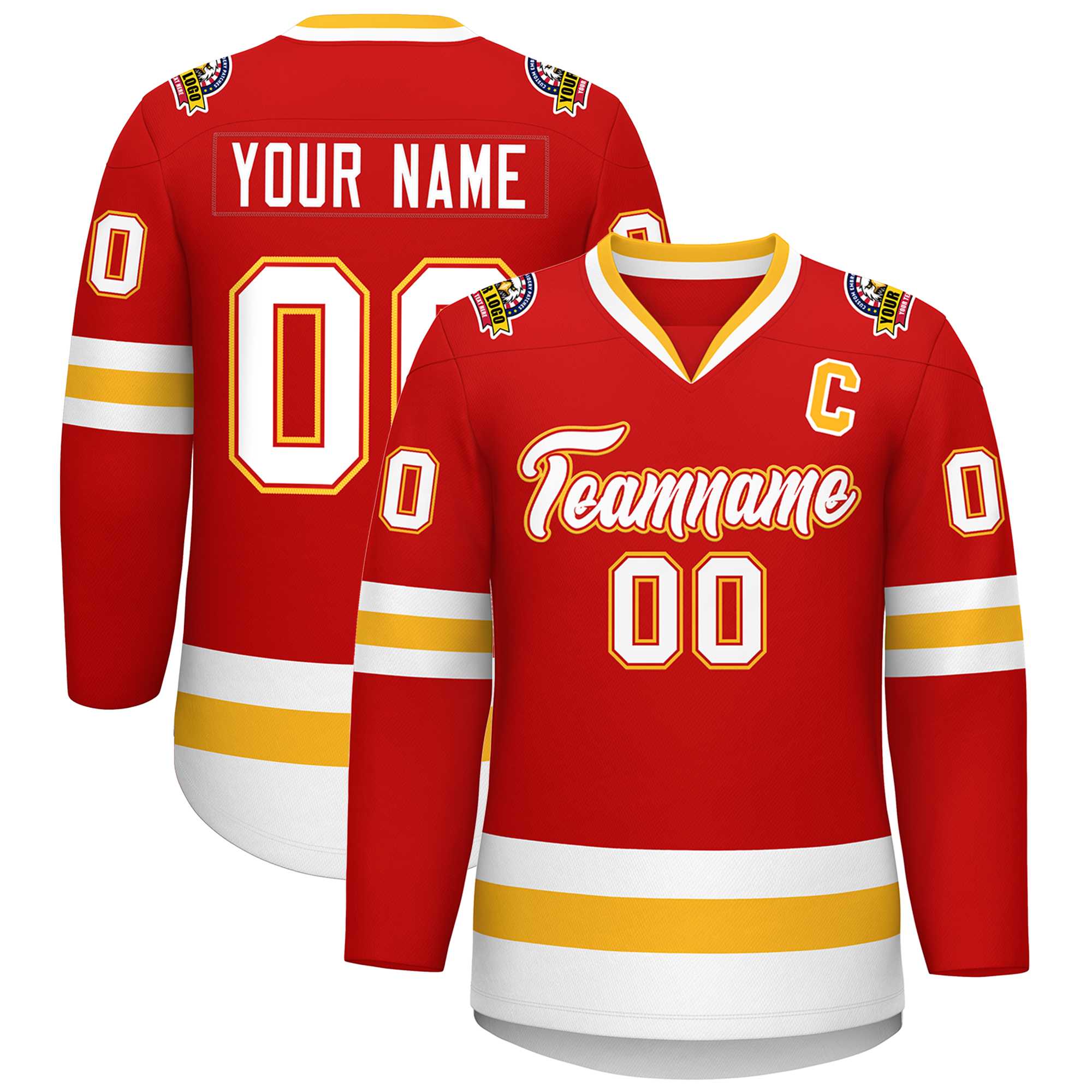 Custom Red White Red-Gold Classic Style Hockey Jersey | KXKSHOP