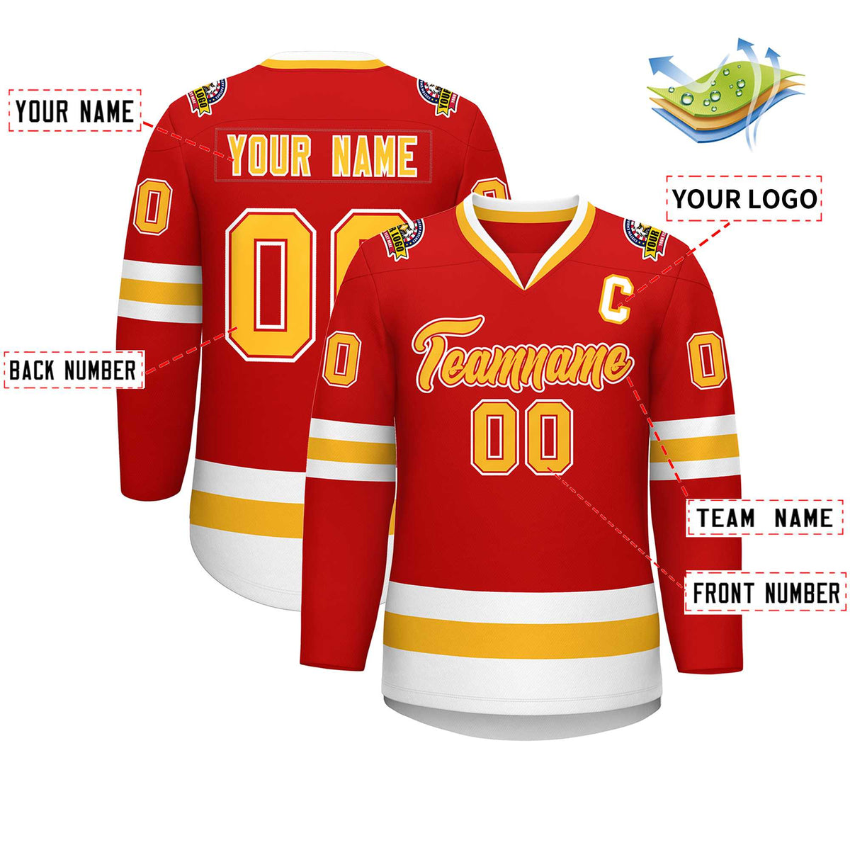 Custom Red Gold Red-White Classic Style Hockey Jersey | KXKSHOP