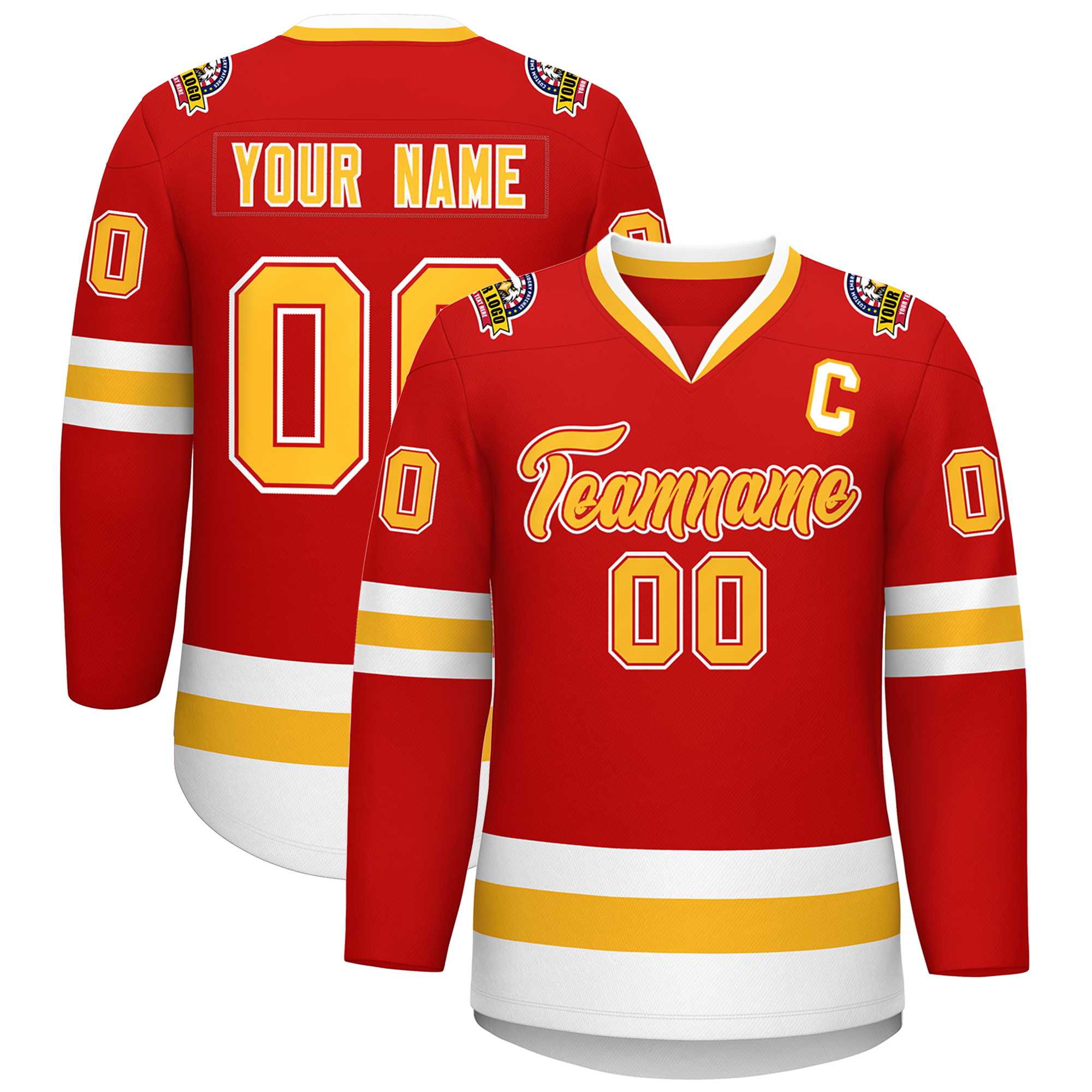 Custom Red Gold Red-White Classic Style Hockey Jersey | KXKSHOP
