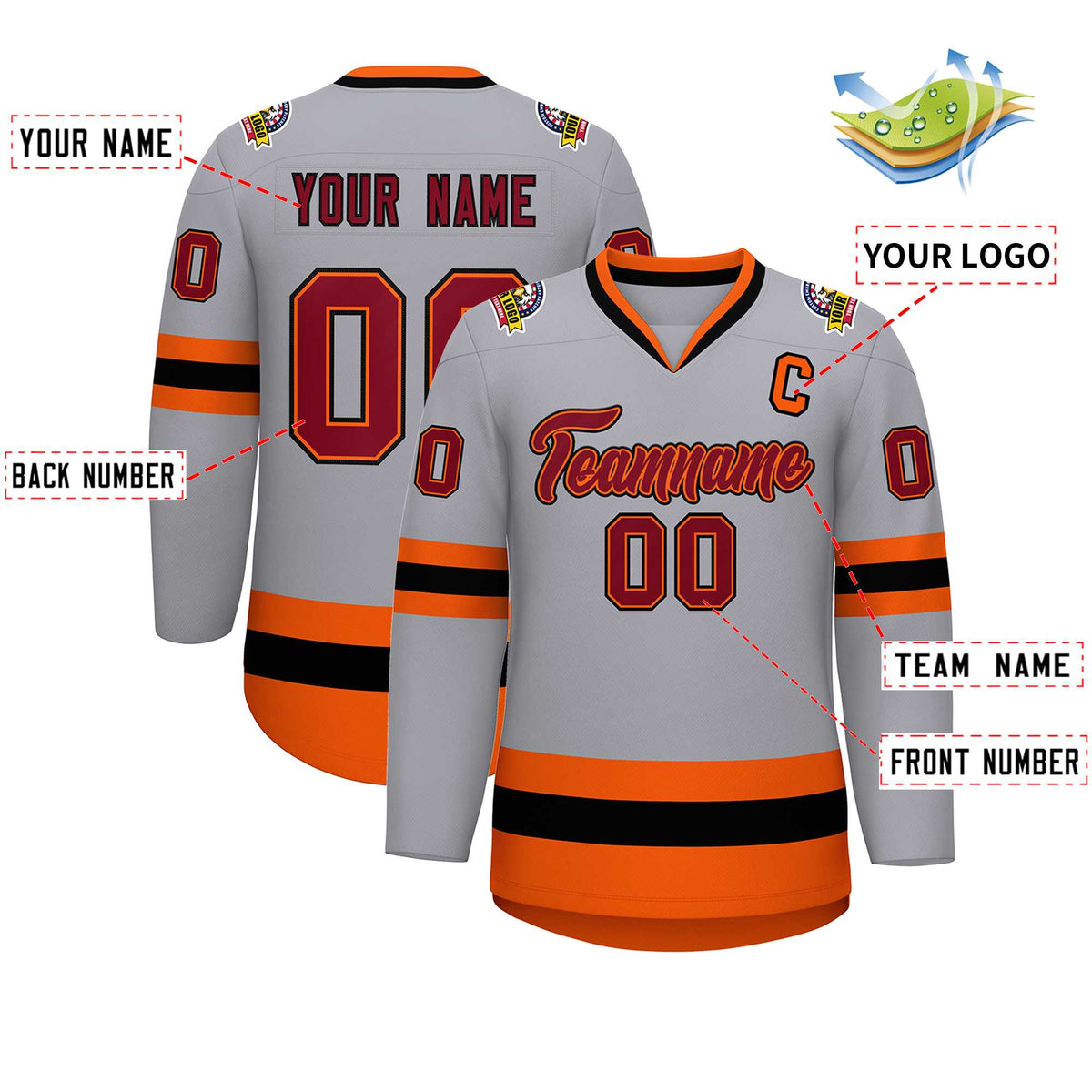 Custom Gray Crimson Orange-Black Classic Style Hockey Jersey | KXKSHOP