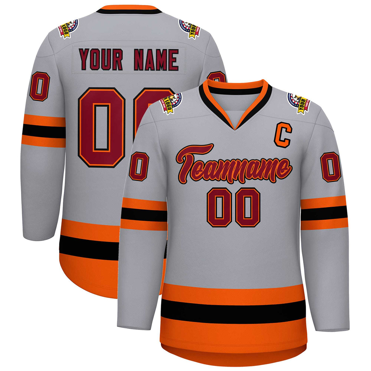 Custom Gray Crimson Orange-Black Classic Style Hockey Jersey | KXKSHOP