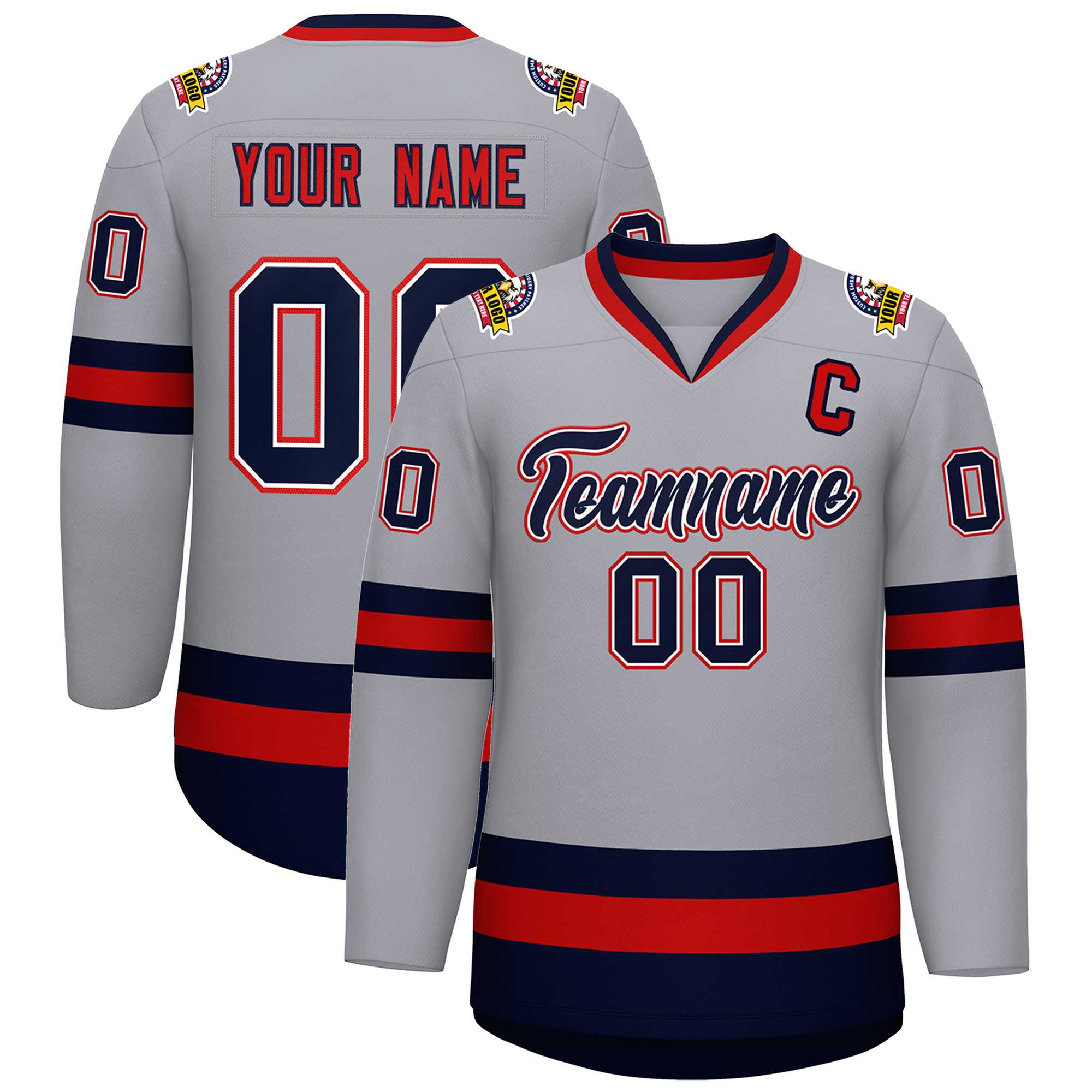 Custom Gray Navy White-Red Classic Style Hockey Jersey | KXKSHOP