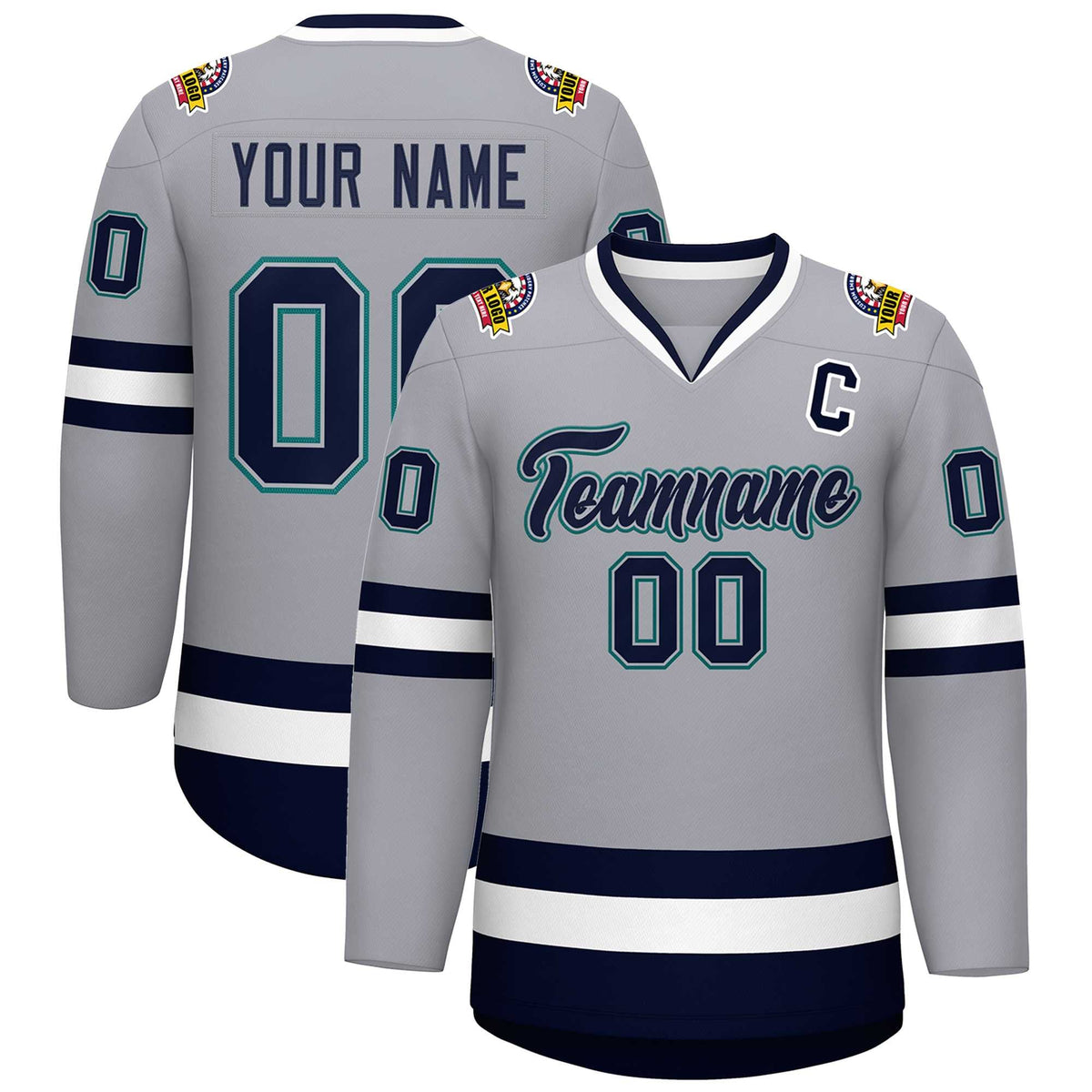 Custom Gray Navy Gray-Aqua Classic Style Hockey Jersey | KXKSHOP