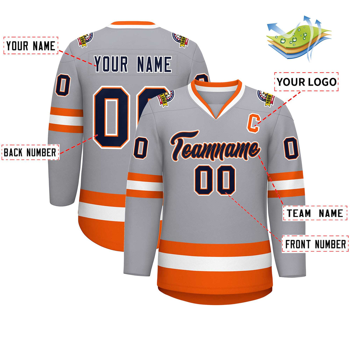 Custom Gray Navy Orange-White Classic Style Hockey Jersey | KXKSHOP