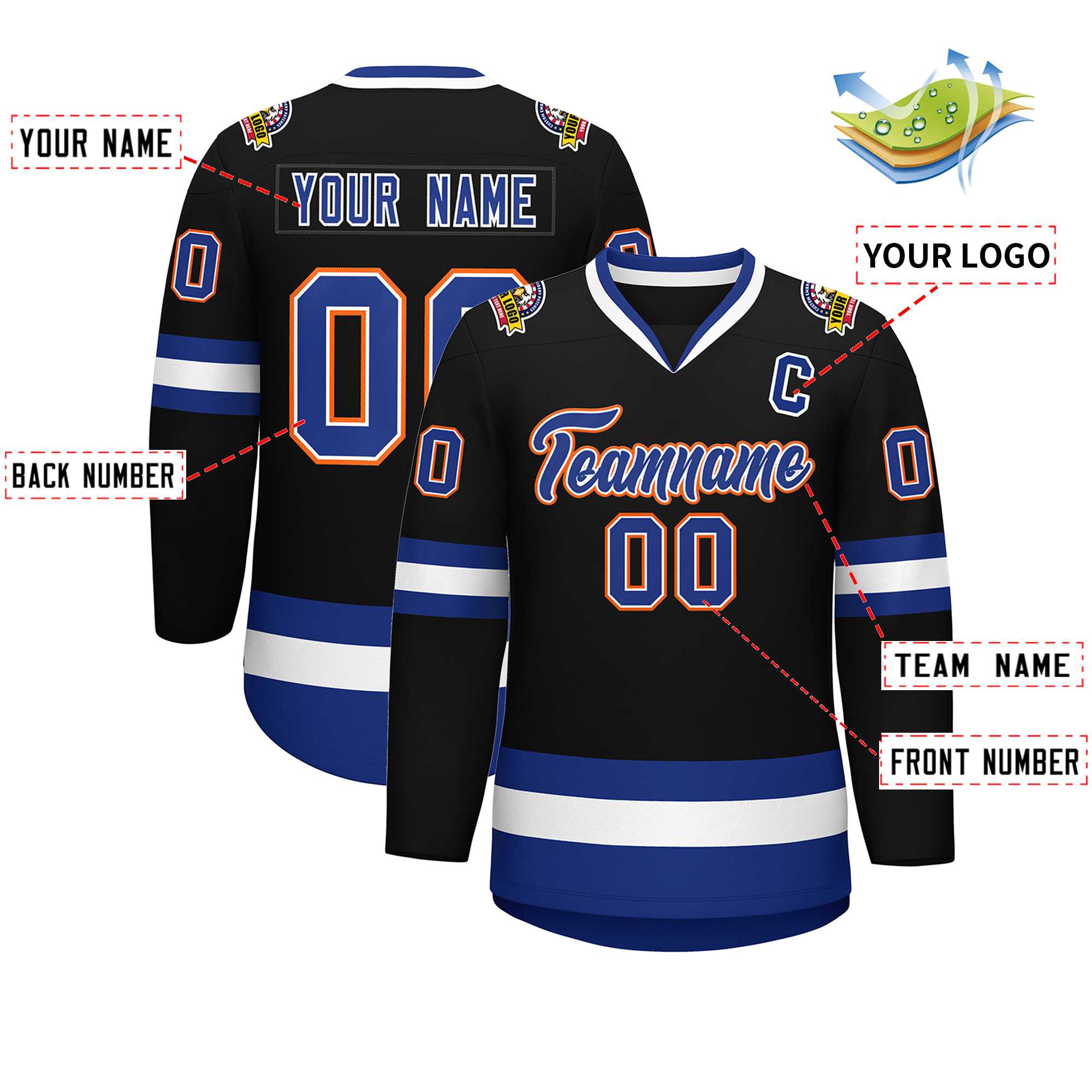 Custom Black Royal White-Orange Classic Style Hockey Jersey | KXKSHOP