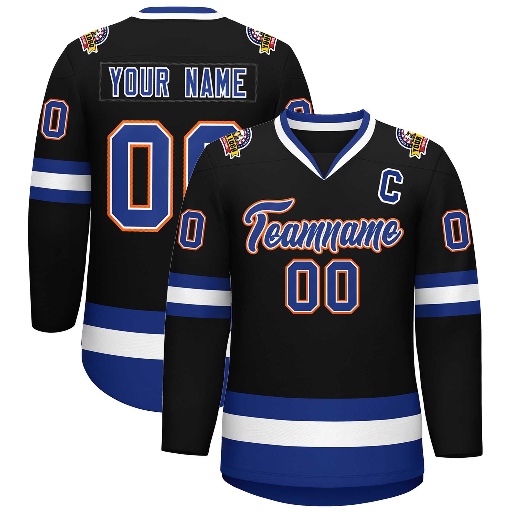 Custom Black Royal White-Orange Classic Style Hockey Jersey | KXKSHOP