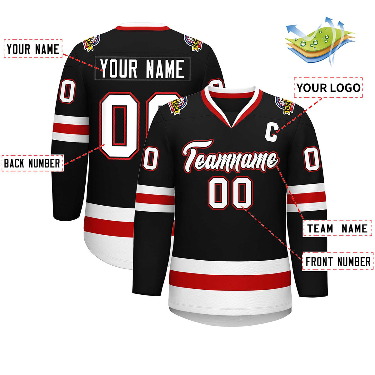 Custom Black White Black-Red Classic Style Hockey Jersey | KXKSHOP