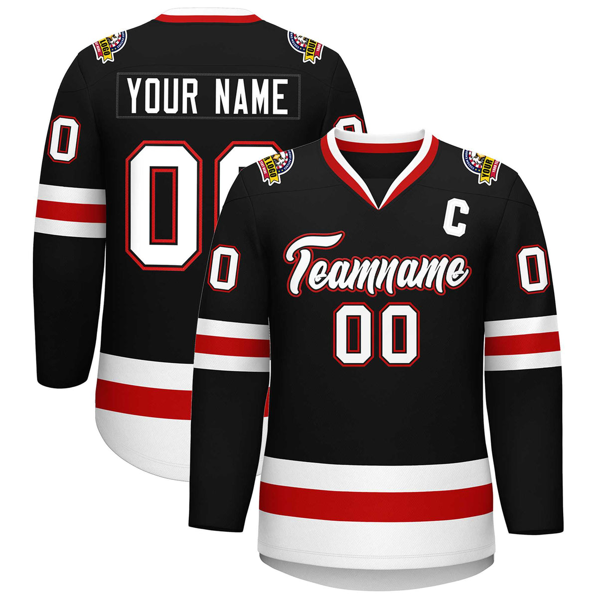Custom Black White Black-Red Classic Style Hockey Jersey | KXKSHOP
