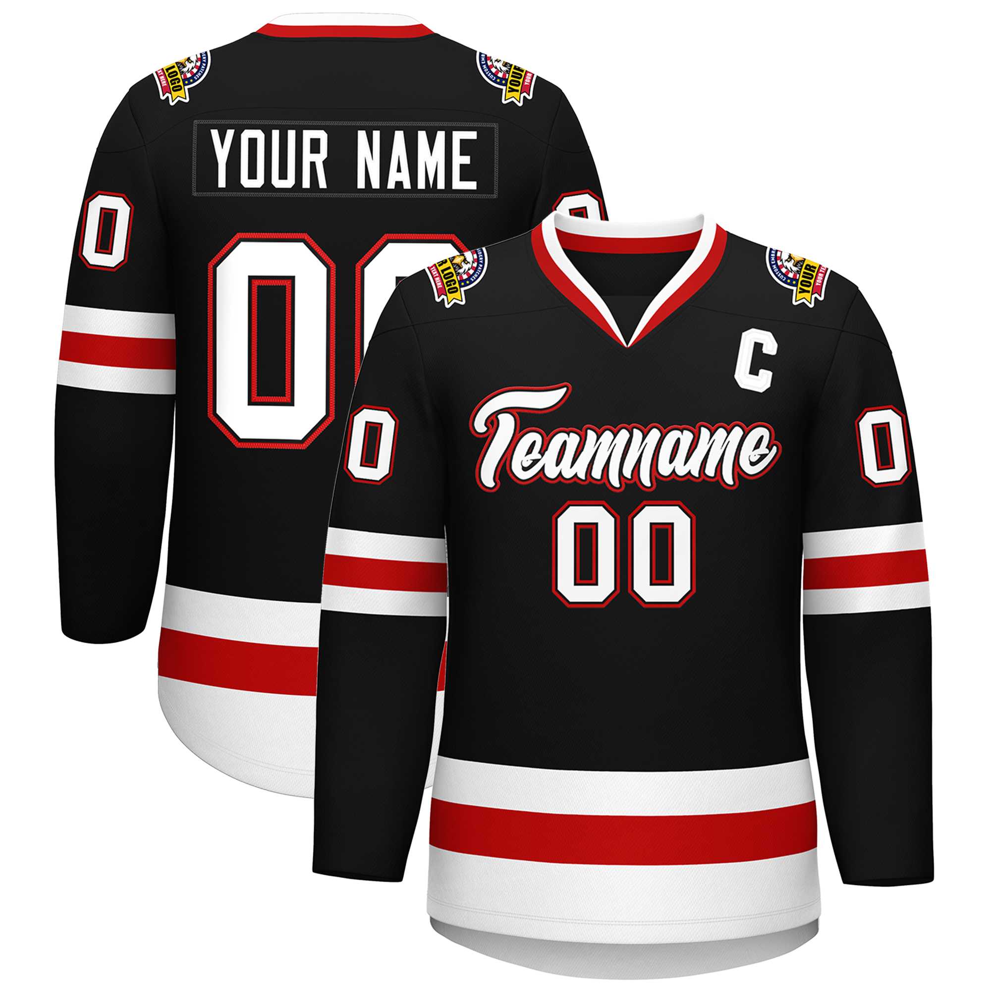 Custom Black White Black-Red Classic Style Hockey Jersey | KXKSHOP