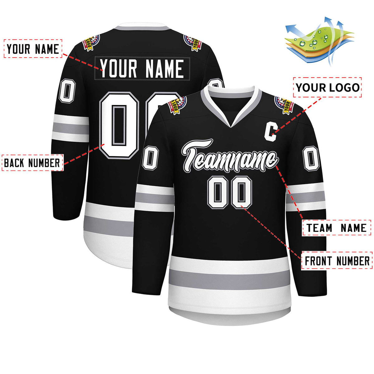 Custom Black White Black-Gray Classic Style Hockey Jersey | KXKSHOP