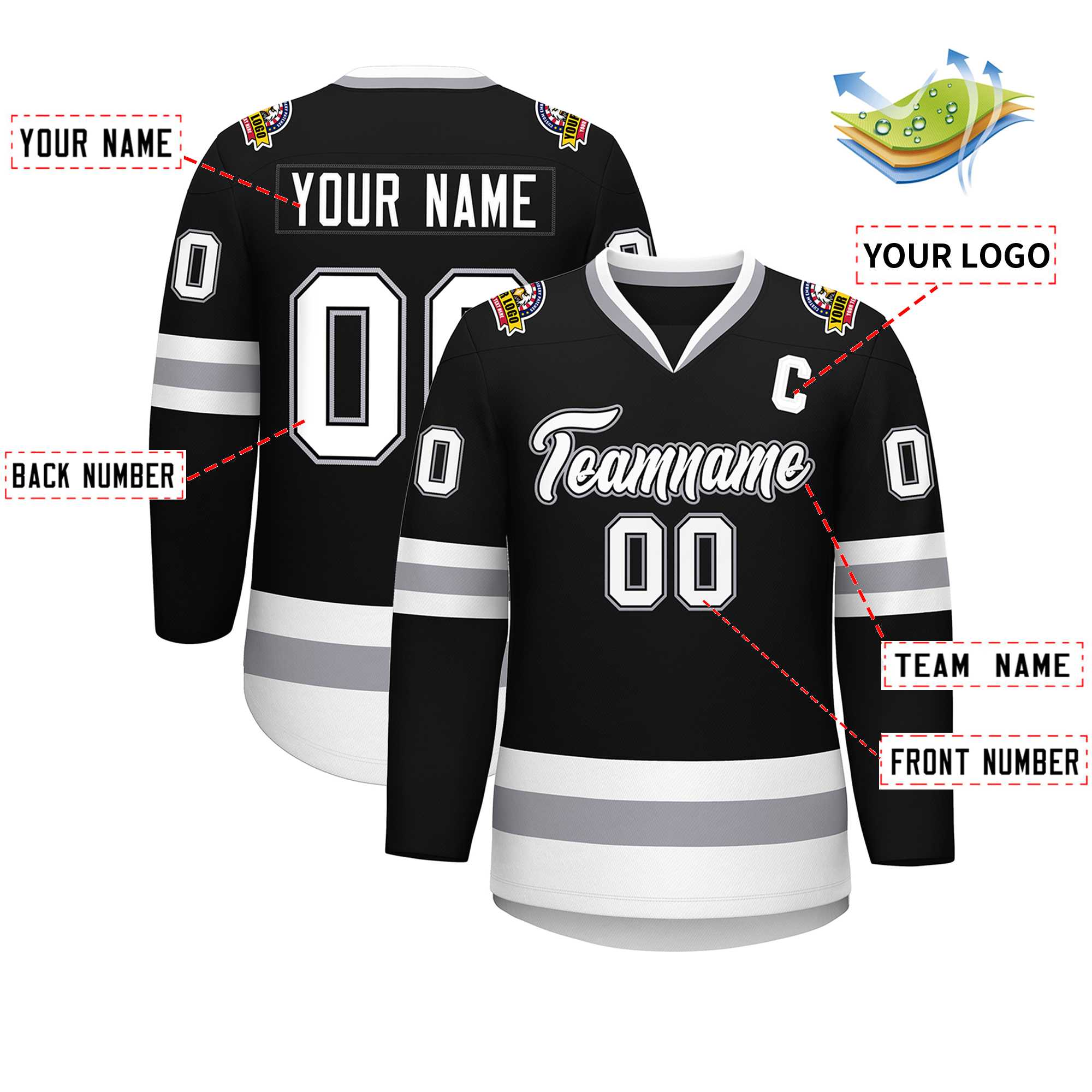 Custom Black White Black-Gray Classic Style Hockey Jersey | KXKSHOP