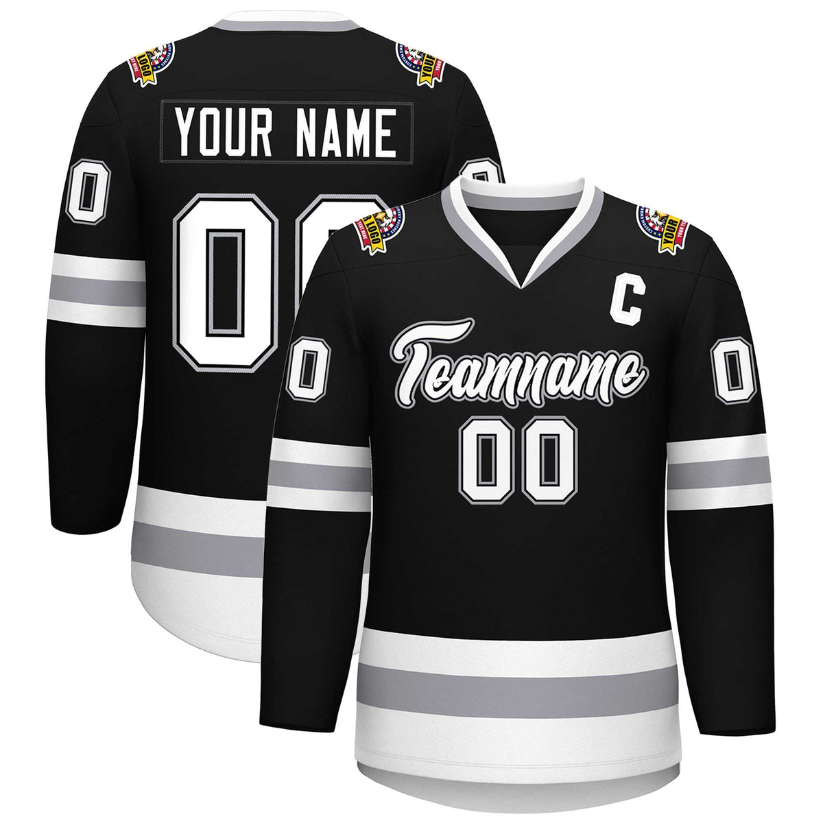 Custom Black White Black-Gray Classic Style Hockey Jersey | KXKSHOP