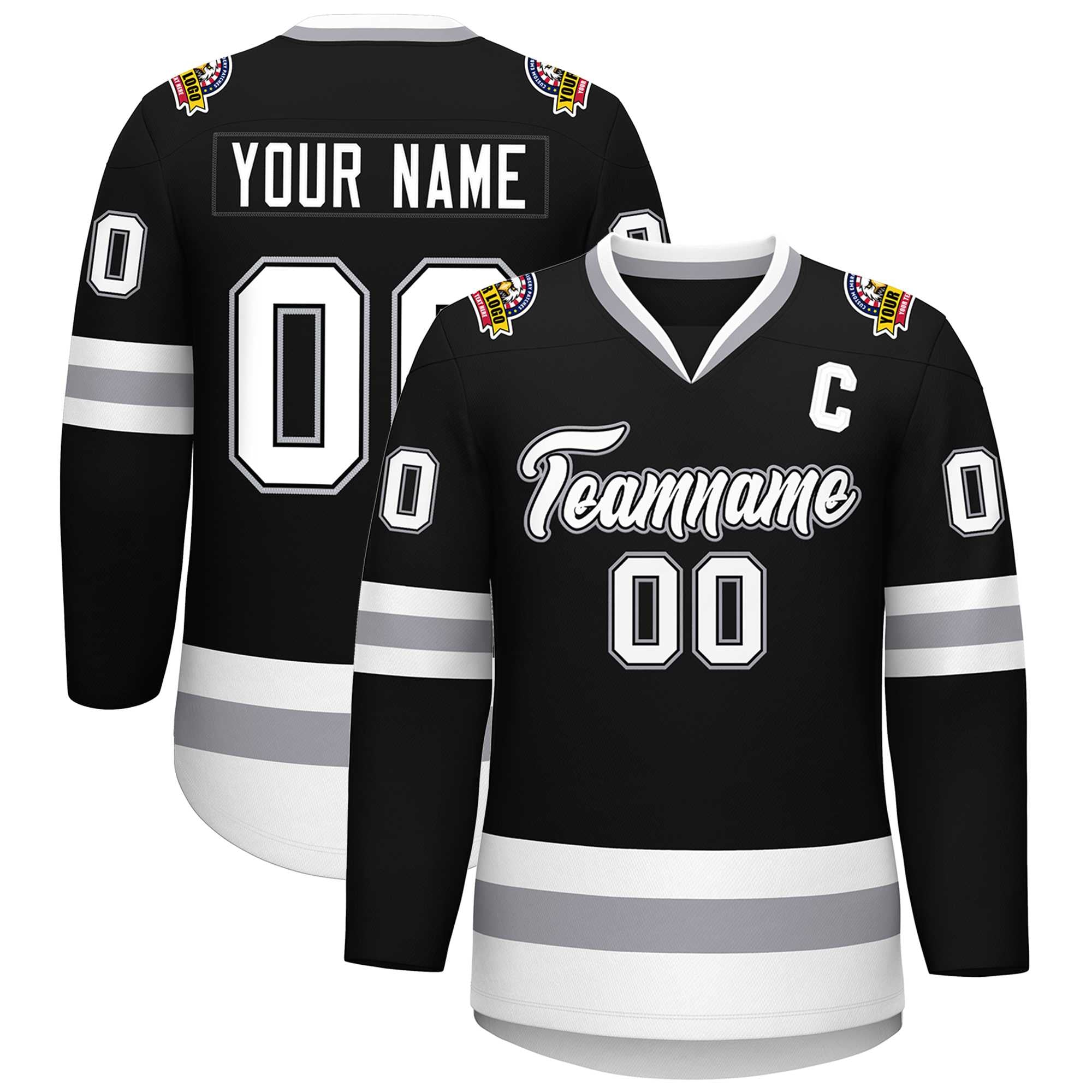 Custom Black White Black-Gray Classic Style Hockey Jersey | KXKSHOP