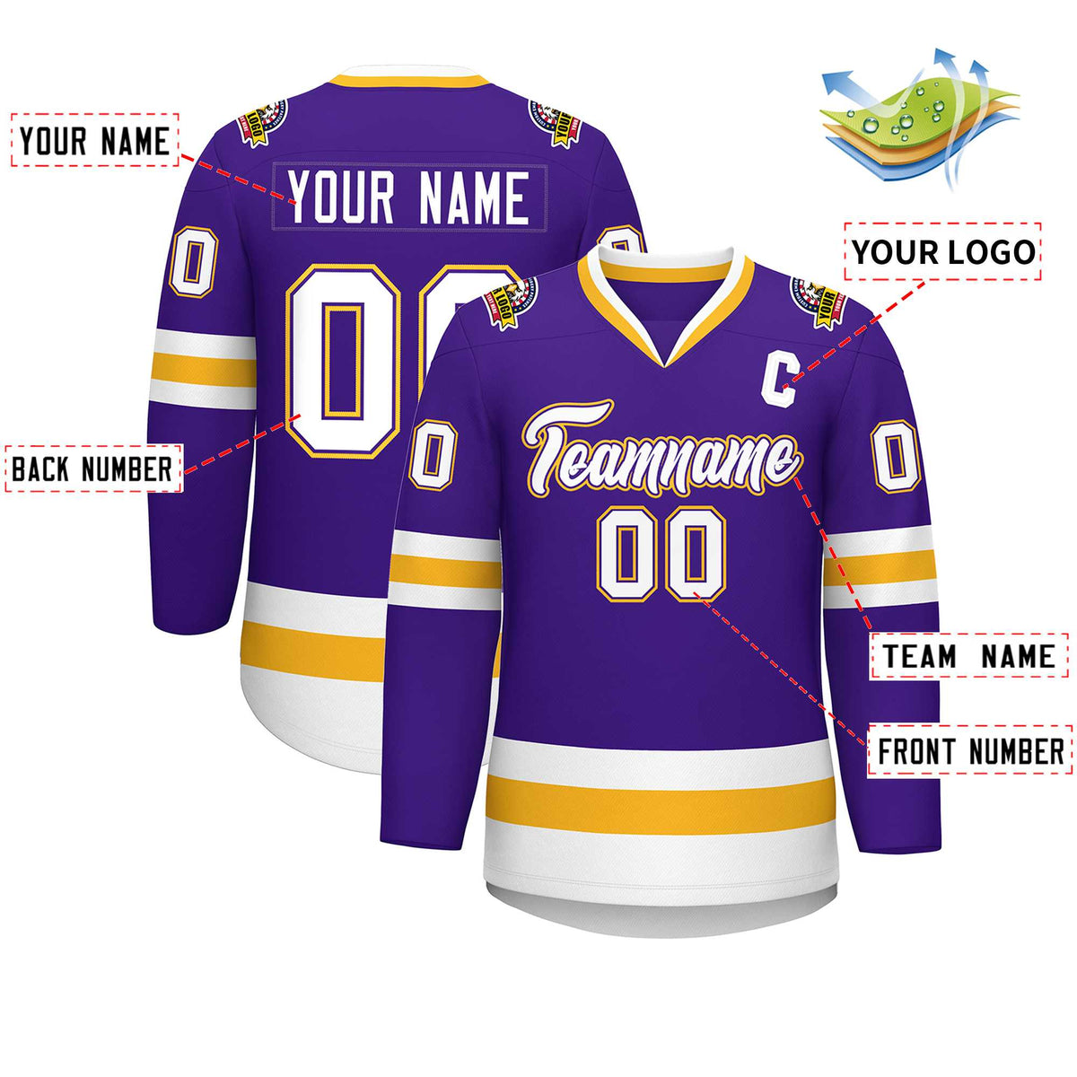 Custom Purple White Purple-Gold Classic Style Hockey Jersey | KXKSHOP