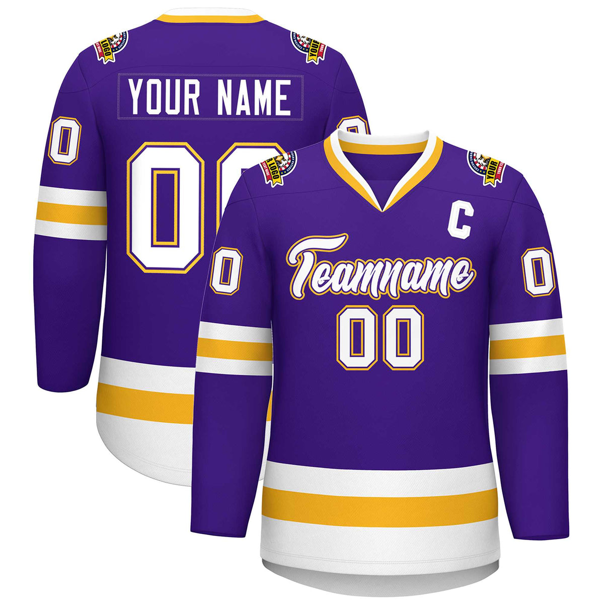 Custom Purple White Purple-Gold Classic Style Hockey Jersey | KXKSHOP