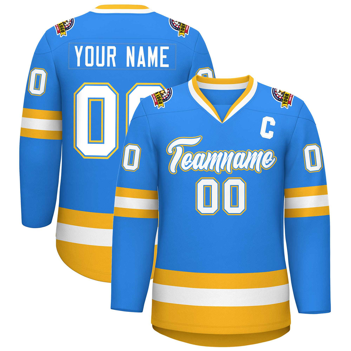 Custom Powder Blue White Powder Blue-Gold Classic Style Hockey Jersey | KXKSHOP